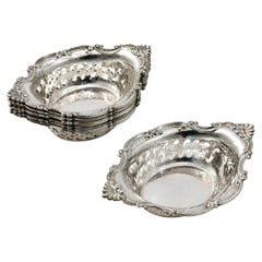 Set of 8 Antique Gorham Sterling Silver Reticulated Nut Dishes Pierced
