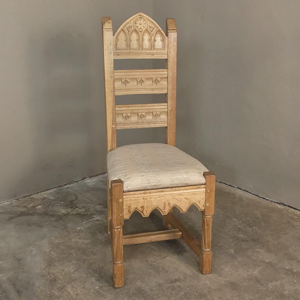 Oak Set of 8 Antique Gothic Dining Chairs Includes 2 Armchairs