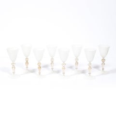 Set of 8 Antique Hand-Blown Latticino Murano Wine Glasses W/24K Gold by Salviati