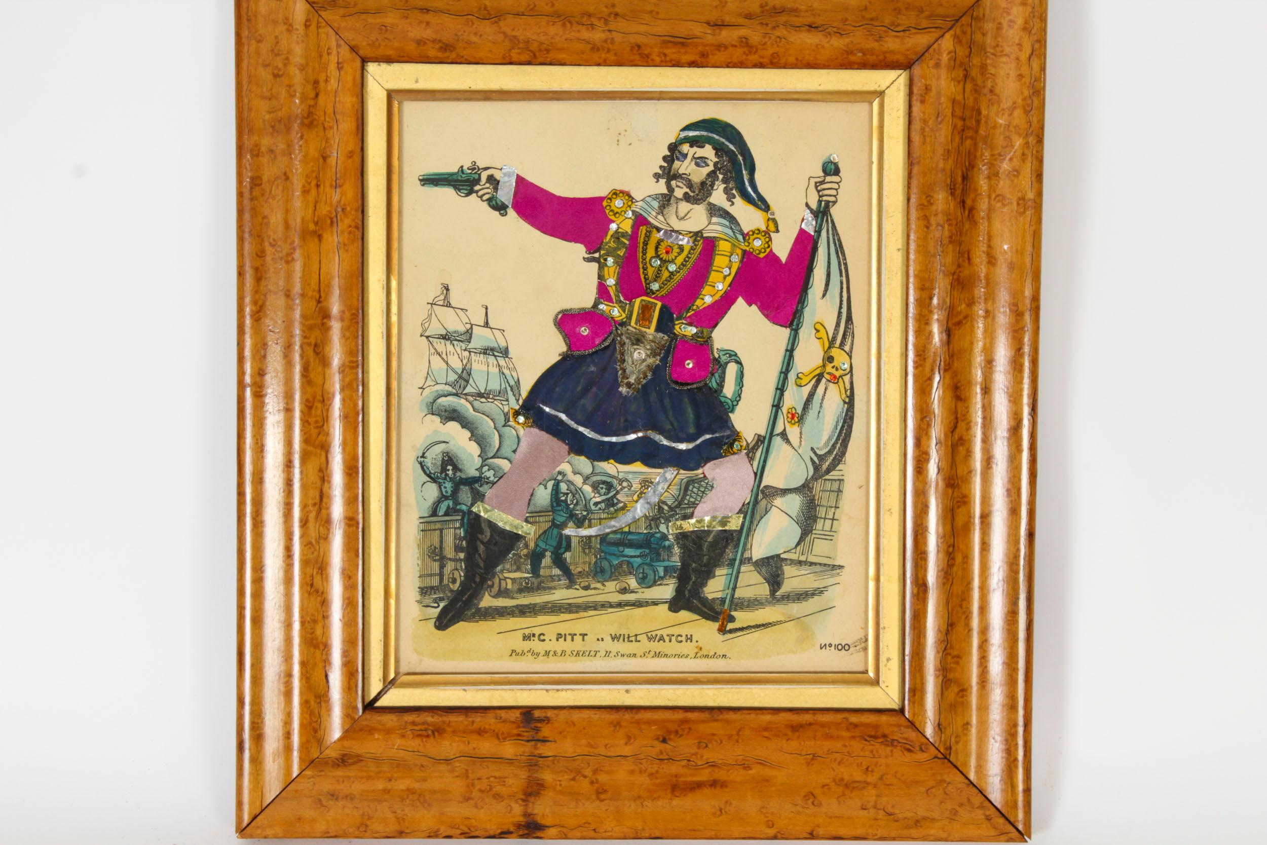 Set of 8 Antique Hand-Tinted Engravings of Theatrical Characters 19th Century For Sale 4