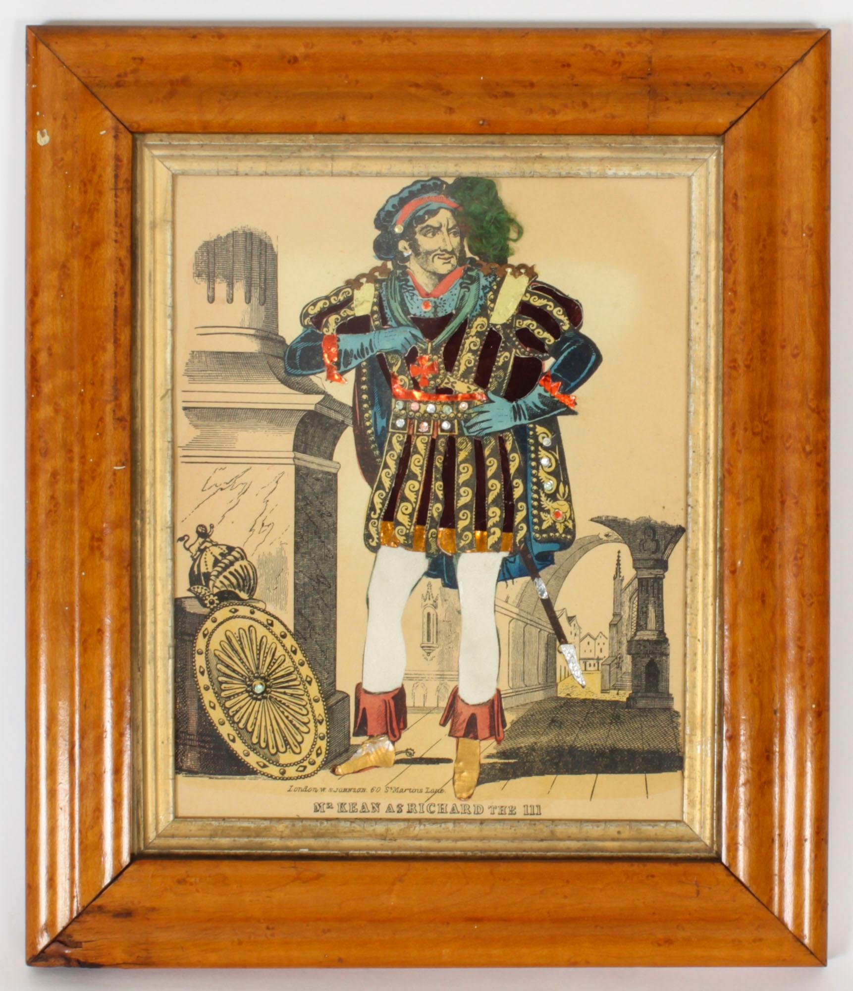 Set of 8 Antique Hand-Tinted Engravings of Theatrical Characters 19th Century For Sale 6
