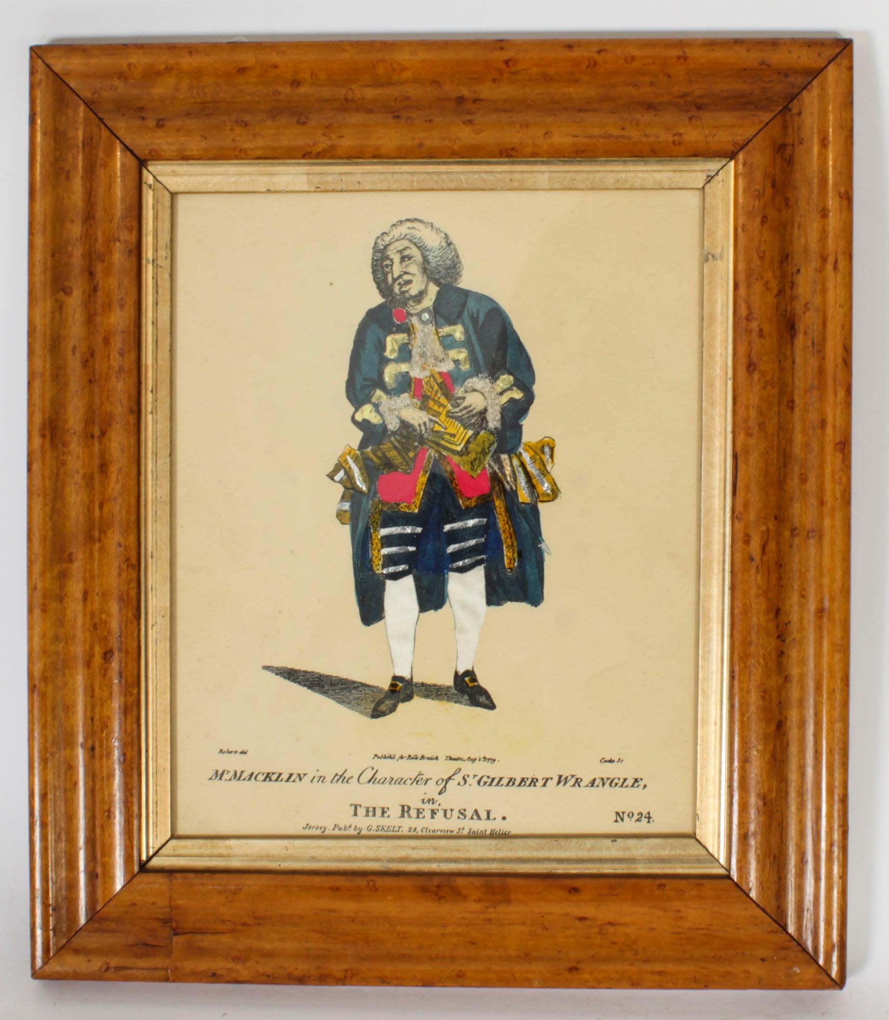 Set of 8 Antique Hand-Tinted Engravings of Theatrical Characters 19th Century For Sale 12