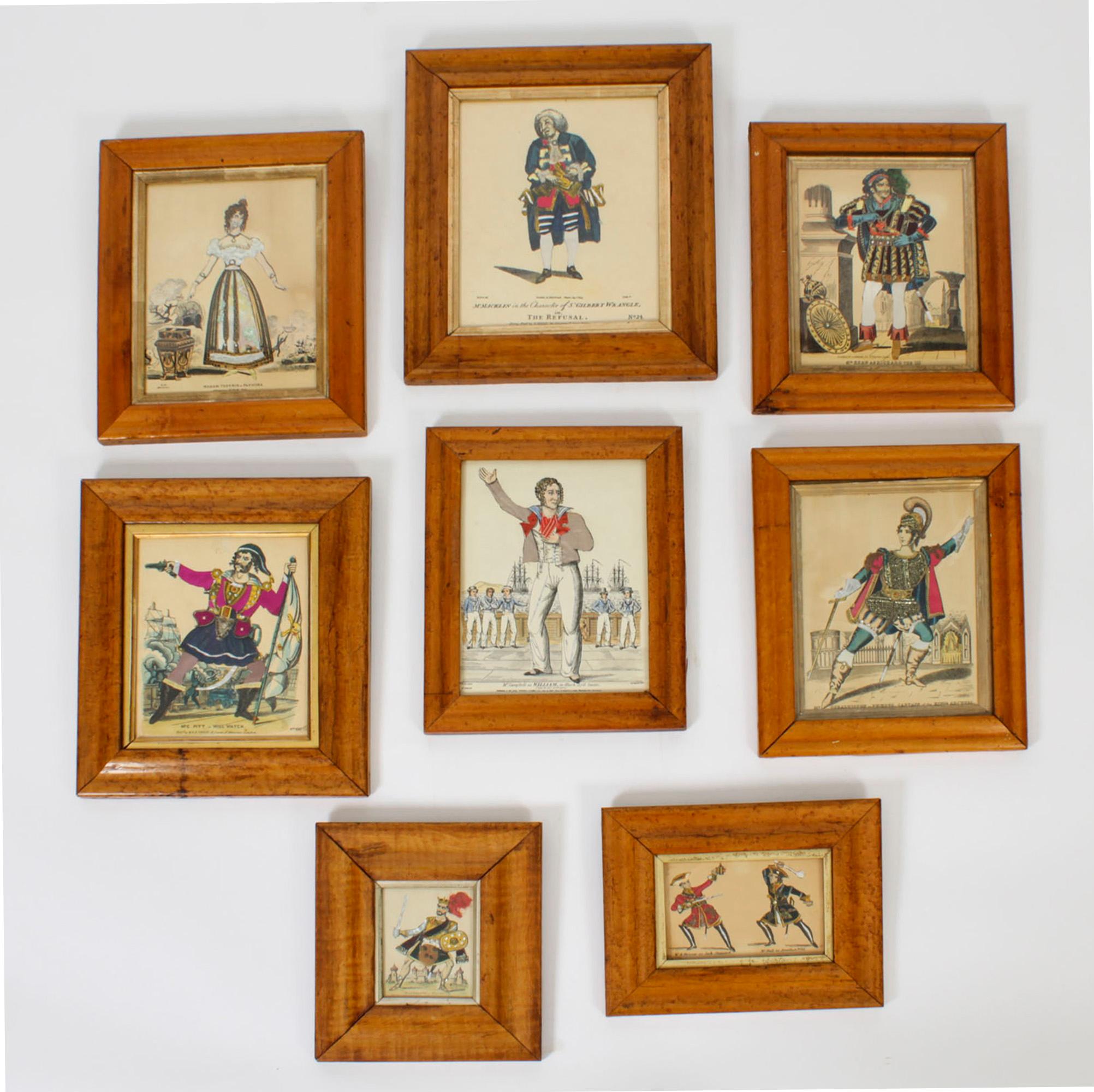 Set of 8 Antique Hand-Tinted Engravings of Theatrical Characters 19th Century For Sale 14