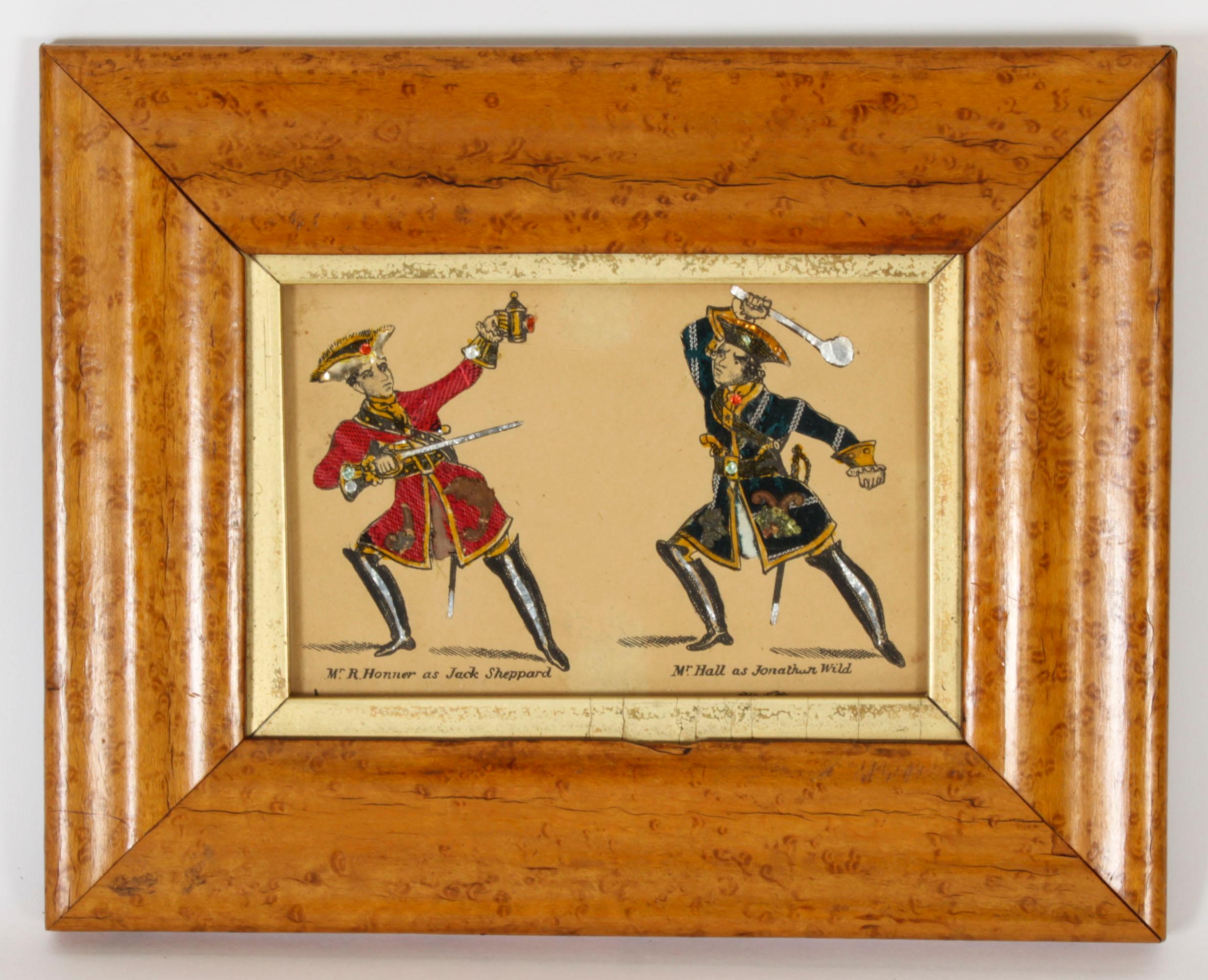 Ensemble de 8 gravures anciennes tissées à la main représentant des personnages de théâtre 19ème siècle Bon état - En vente à London, GB