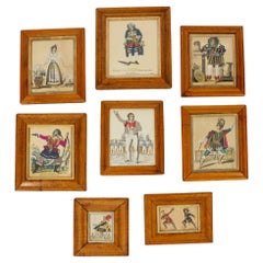 Ensemble de 8 gravures anciennes tissées à la main représentant des personnages de théâtre 19ème siècle