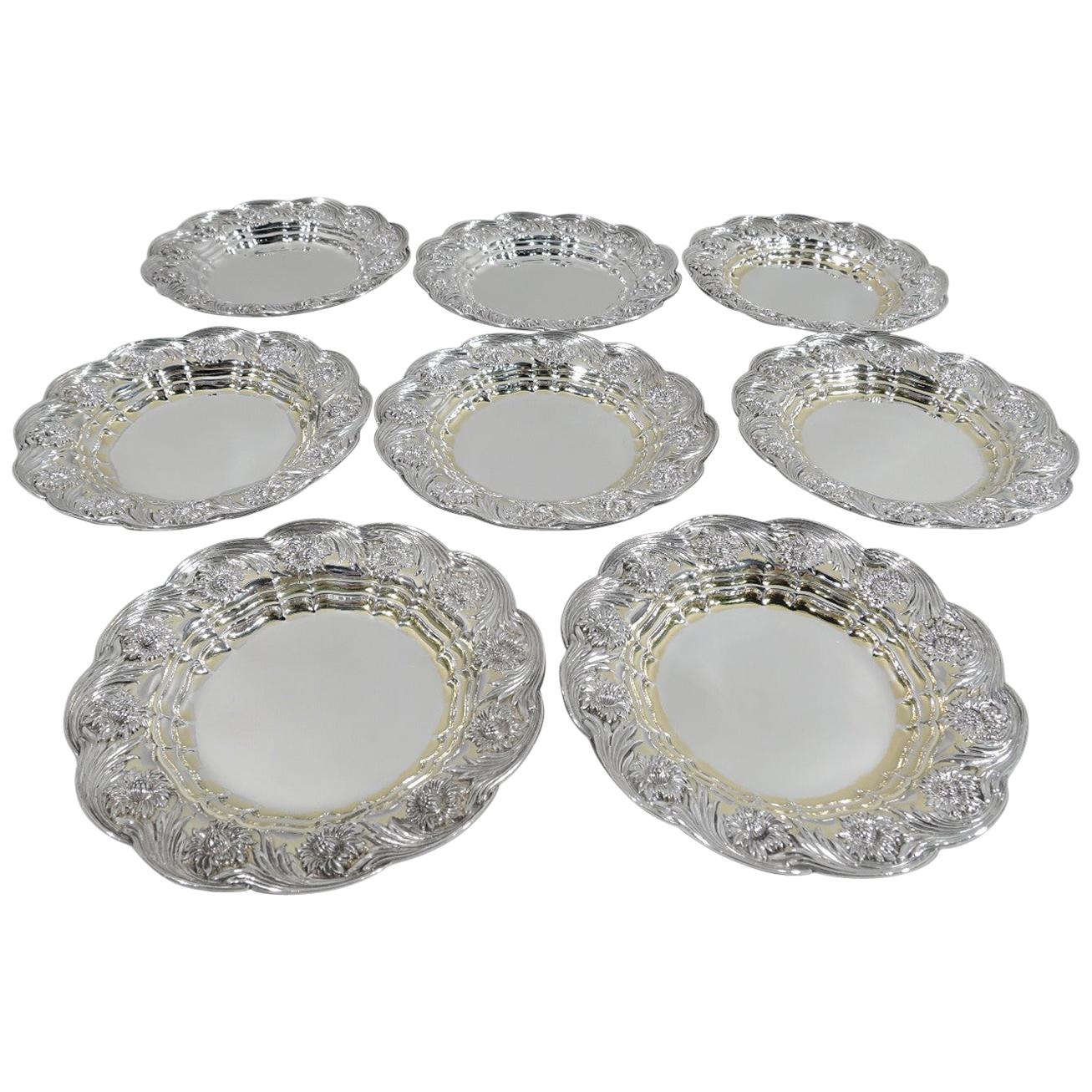 Set of 8 Antique Hard-to-Find Tiffany Chrysanthemum Butter Pats