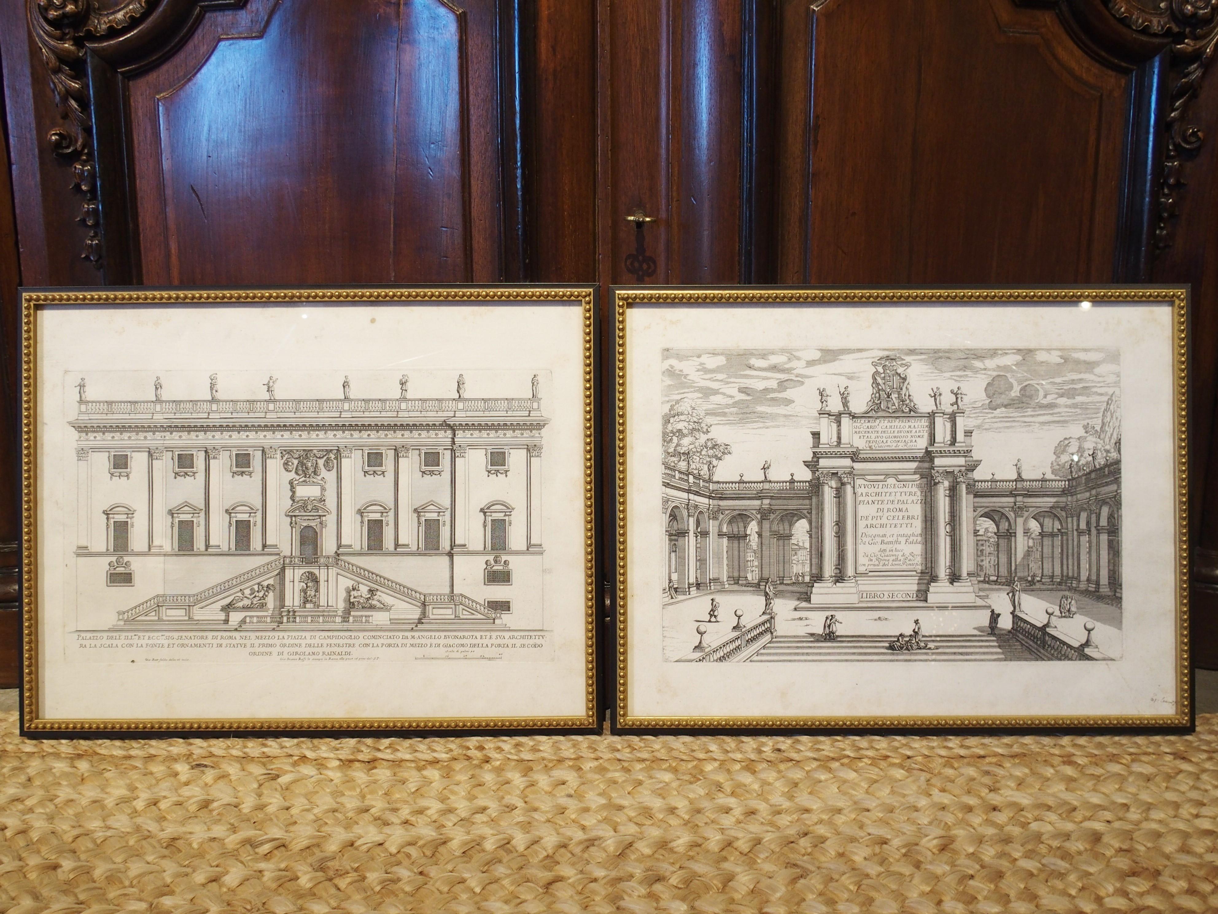 Set of 8 Antique Italian Architectural Prints in Beaded Giltwood Frames 6