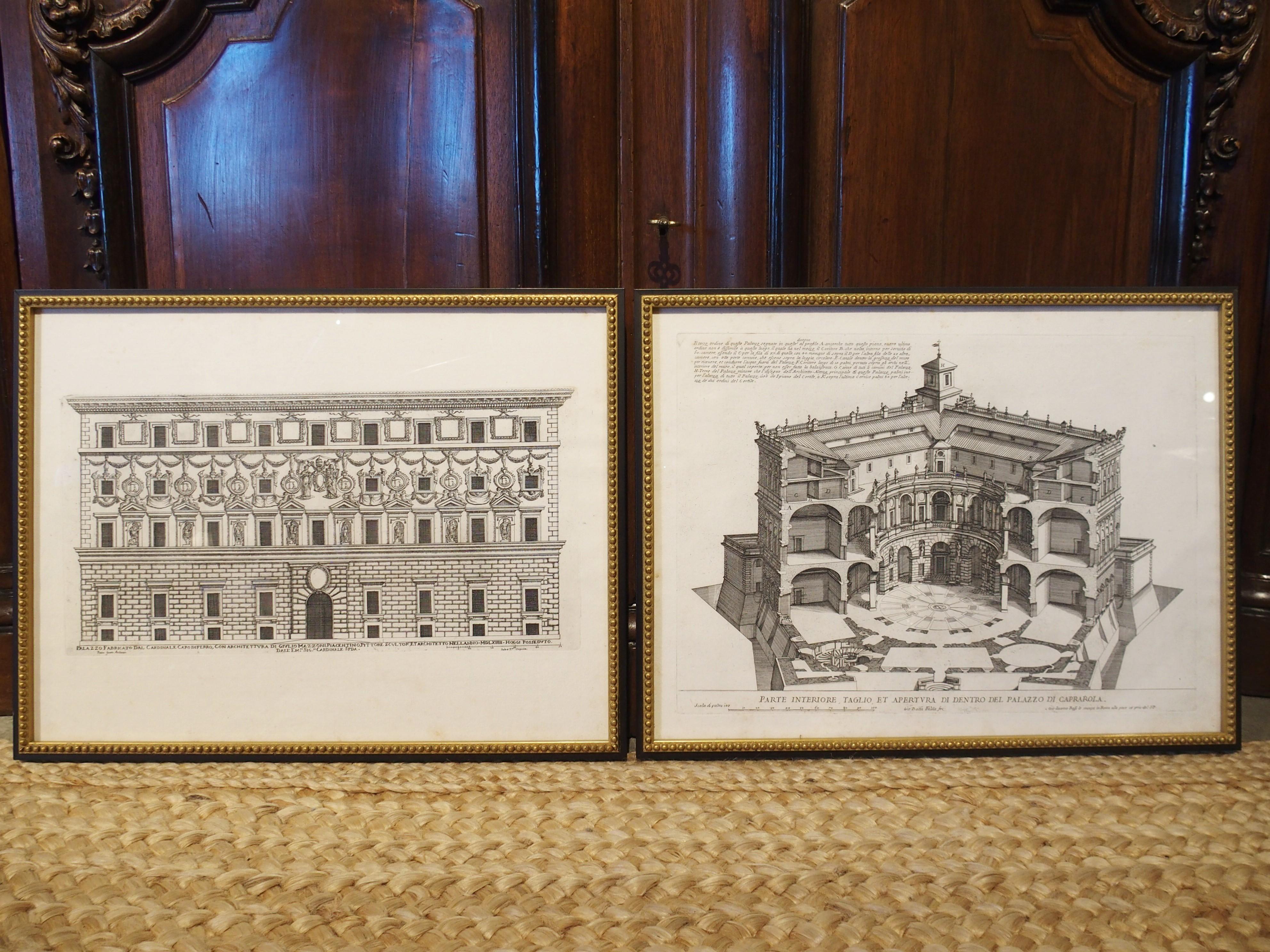 Set of 8 Antique Italian Architectural Prints in Beaded Giltwood Frames 12