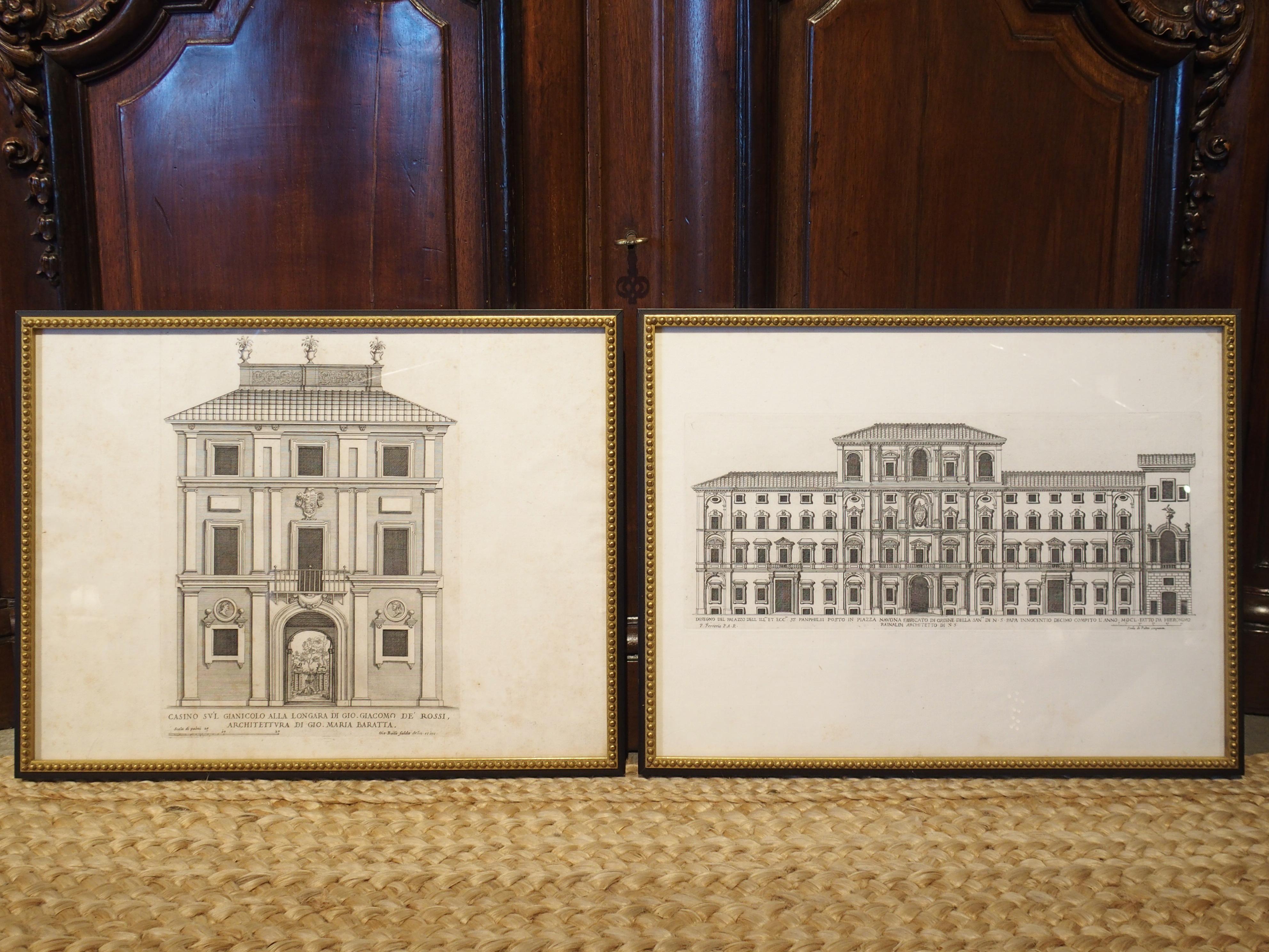 Set of 8 Antique Italian Architectural Prints in Beaded Giltwood Frames In Good Condition In Dallas, TX