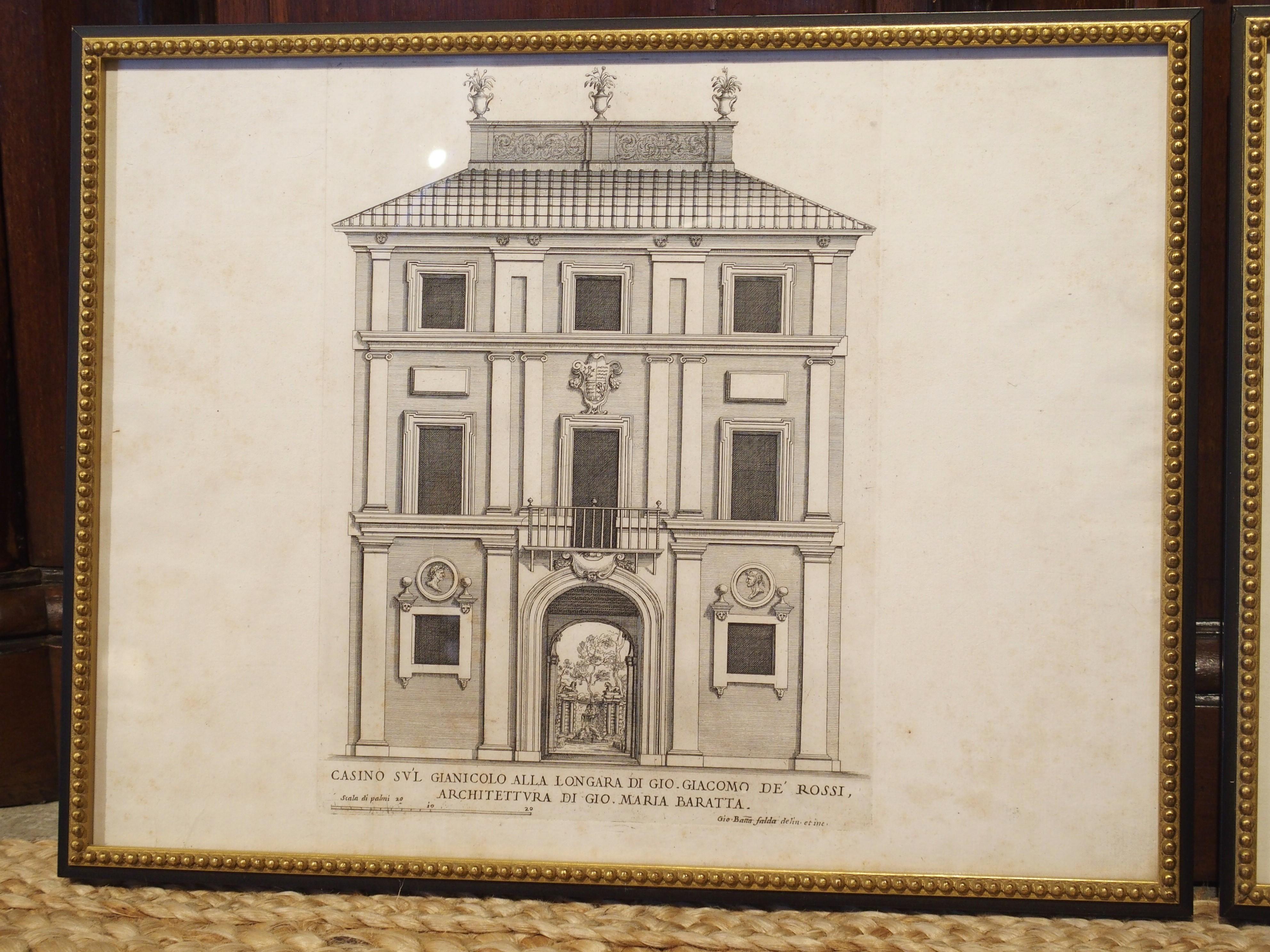 18th Century and Earlier Set of 8 Antique Italian Architectural Prints in Beaded Giltwood Frames