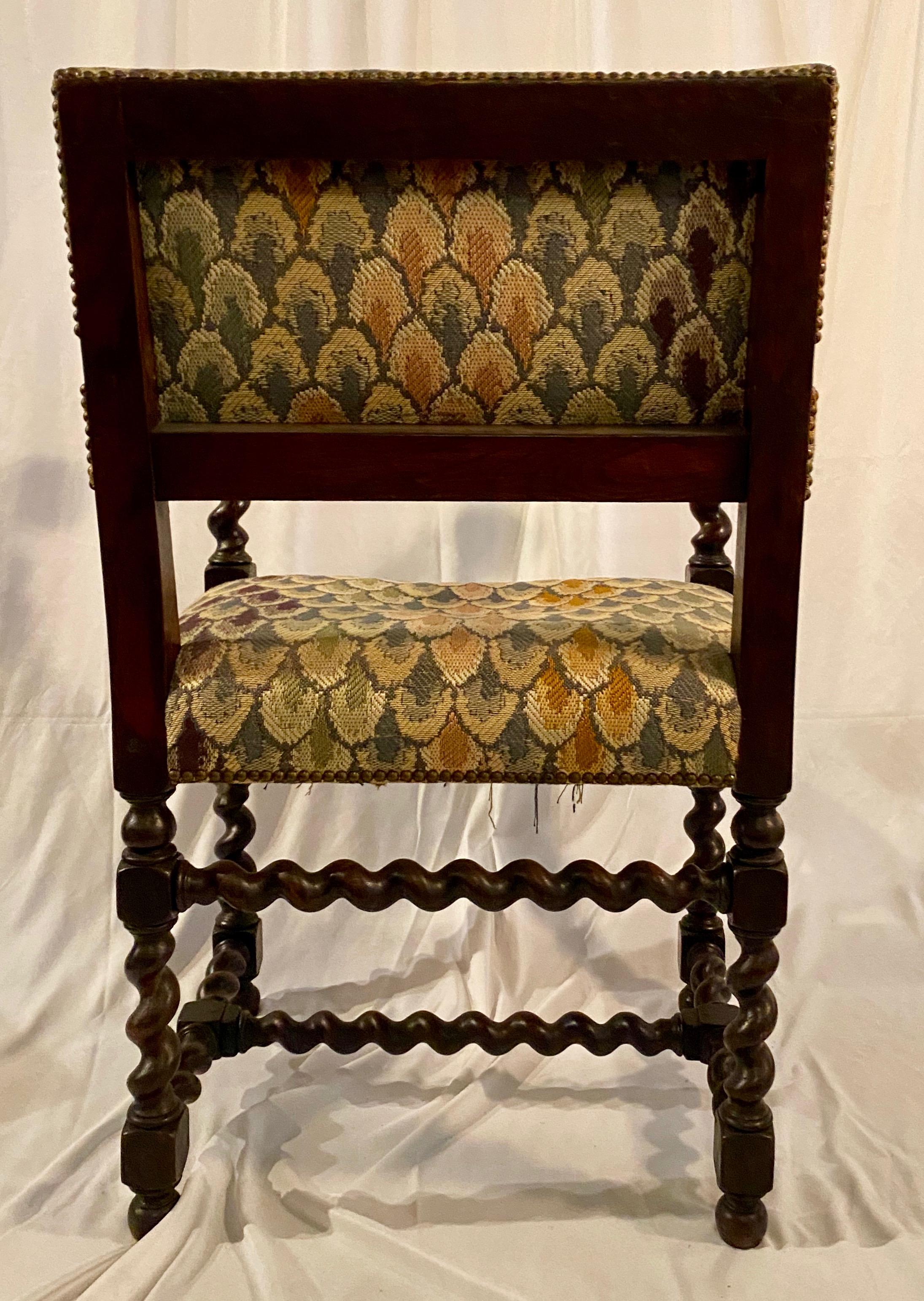 Set of 8 Antique Jacobean Carved Oak Dining Chairs, circa 1890 In Good Condition For Sale In New Orleans, LA