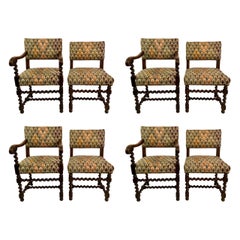 Set di 8 antiche sedie da pranzo giacobiane intagliate in Oak, circa 1890