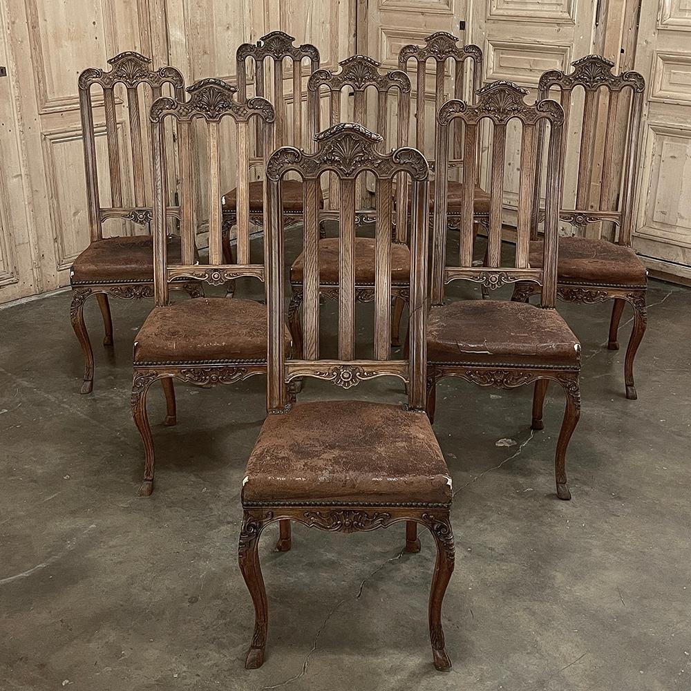 Belgian Set of 8 Antique Liegoise Louis XIV Dining Chairs For Sale