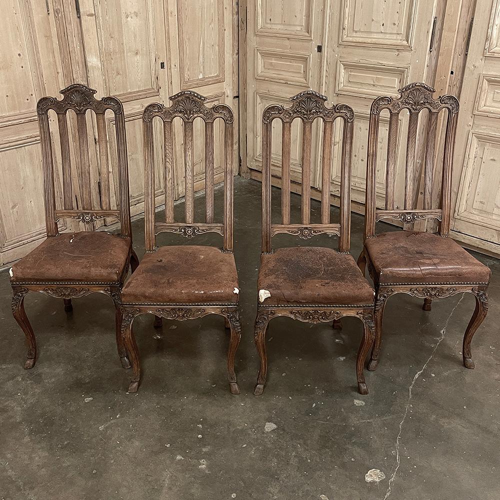 Hand-Carved Set of 8 Antique Liegoise Louis XIV Dining Chairs For Sale