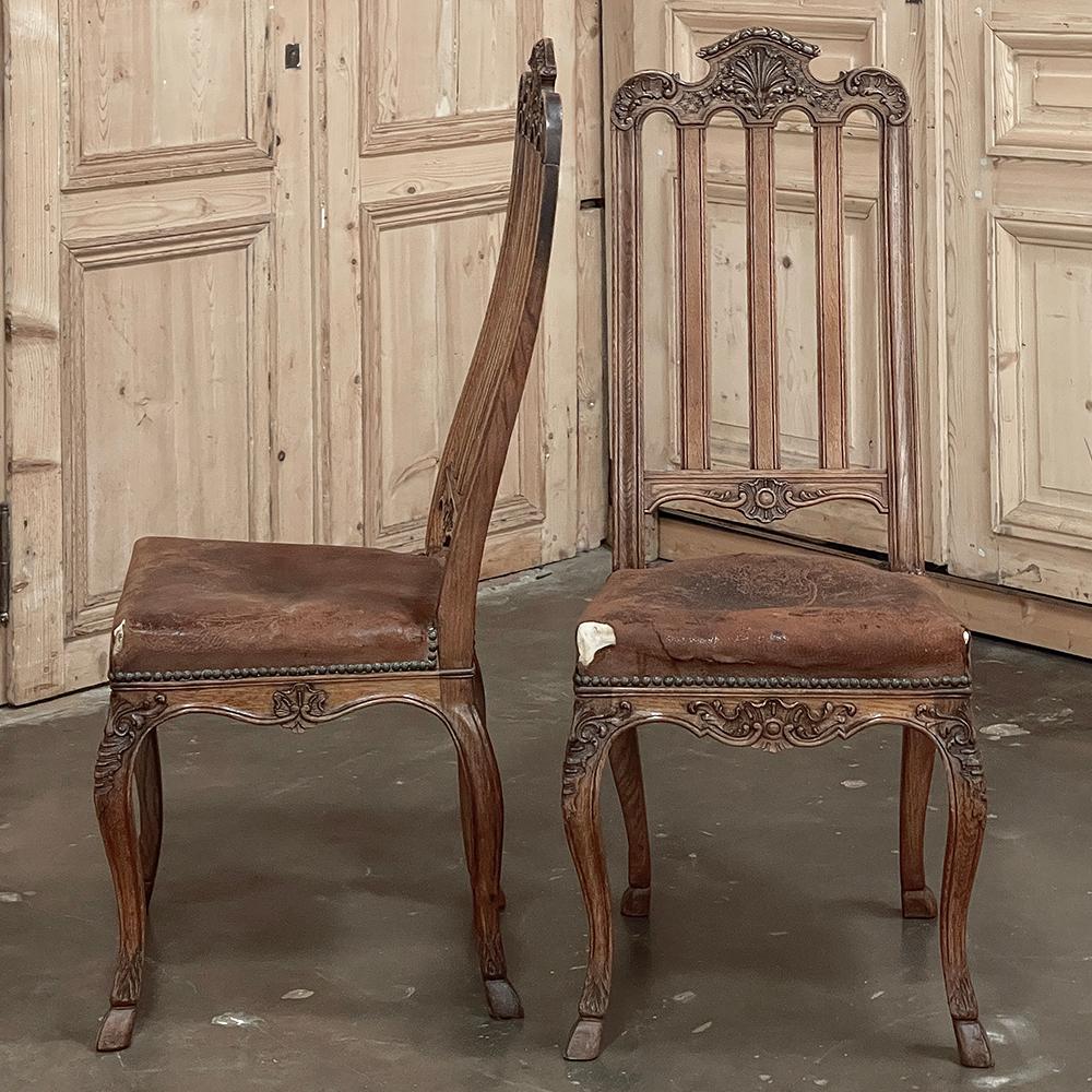 Leather Set of 8 Antique Liegoise Louis XIV Dining Chairs For Sale