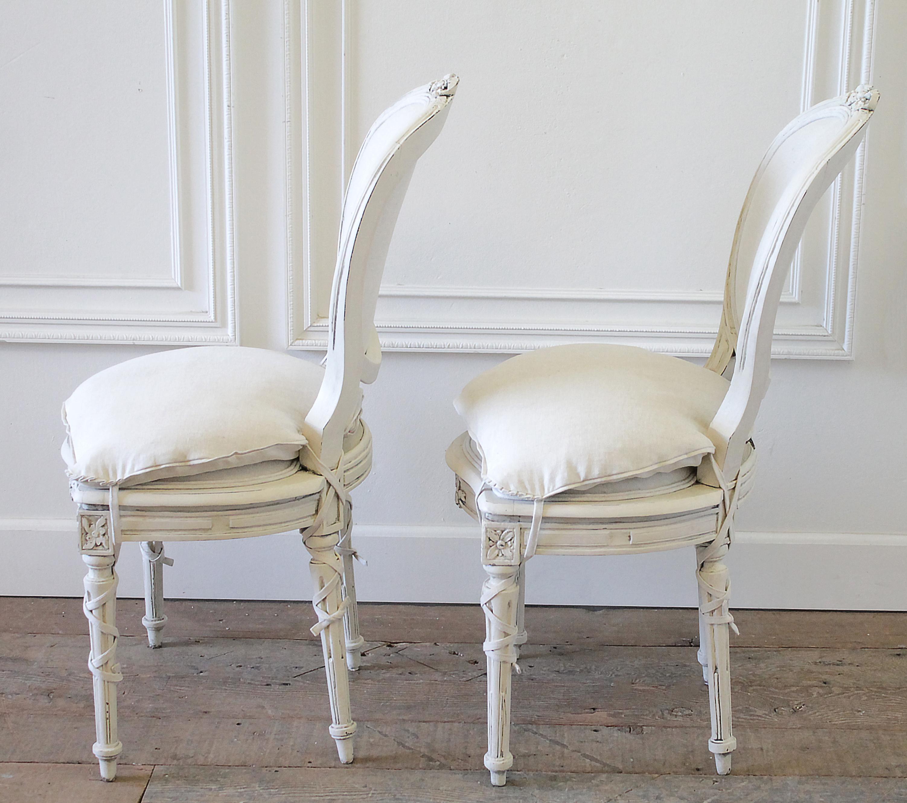 Set of 8 Antique Louis XVI Style Painted and Upholstered Dining Chairs 3