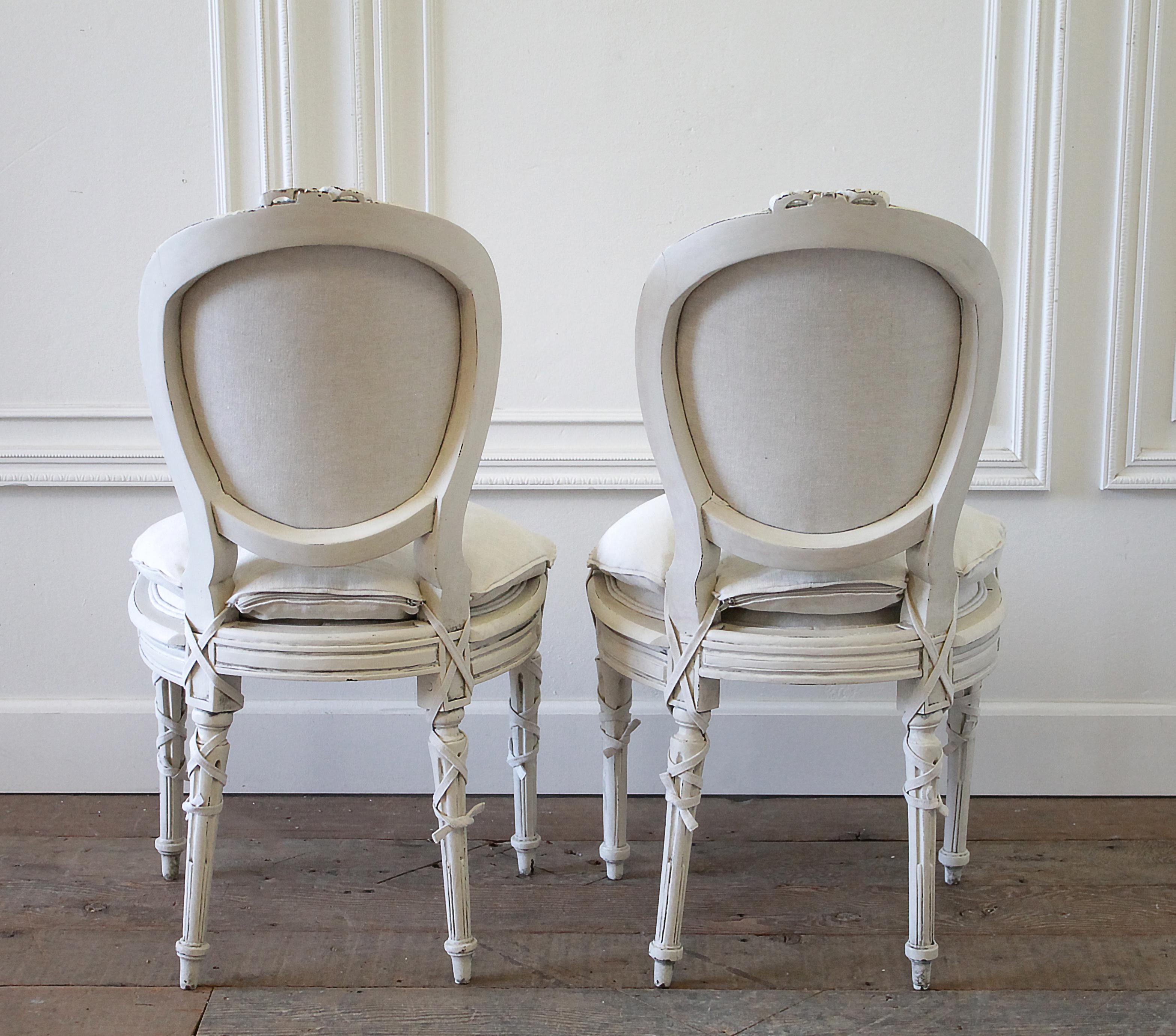 Set of 8 Antique Louis XVI Style Painted and Upholstered Dining Chairs 4