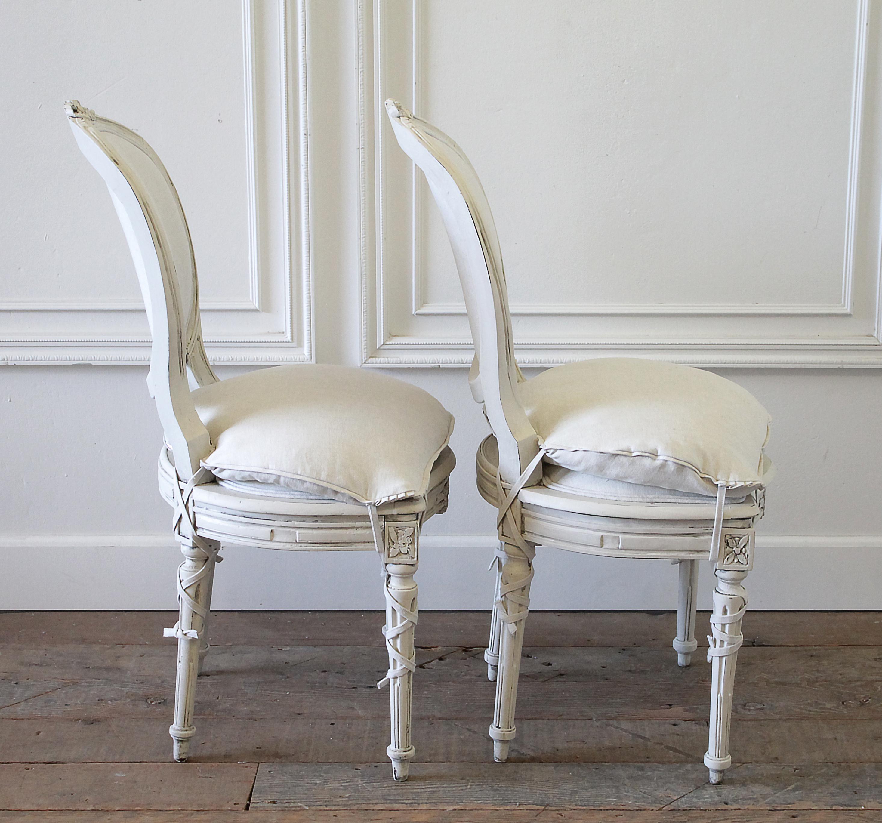 Set of 8 Antique Louis XVI Style Painted and Upholstered Dining Chairs 5