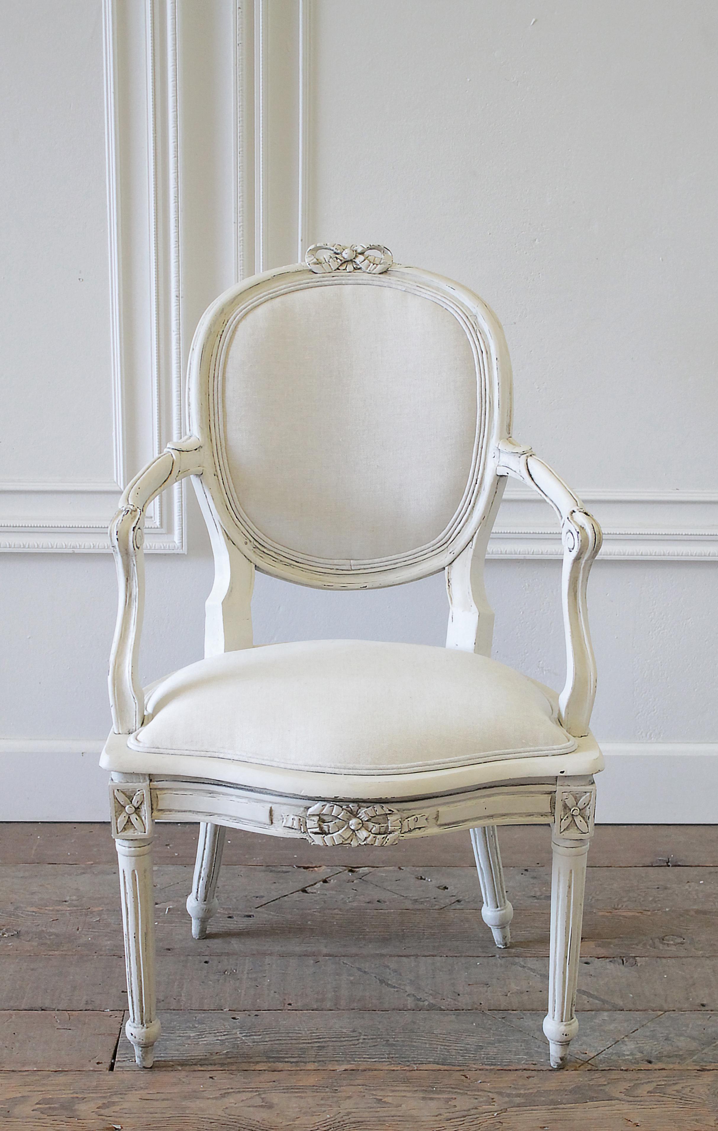 Set of 8 Antique Louis XVI Style Painted and Upholstered Dining Chairs 6