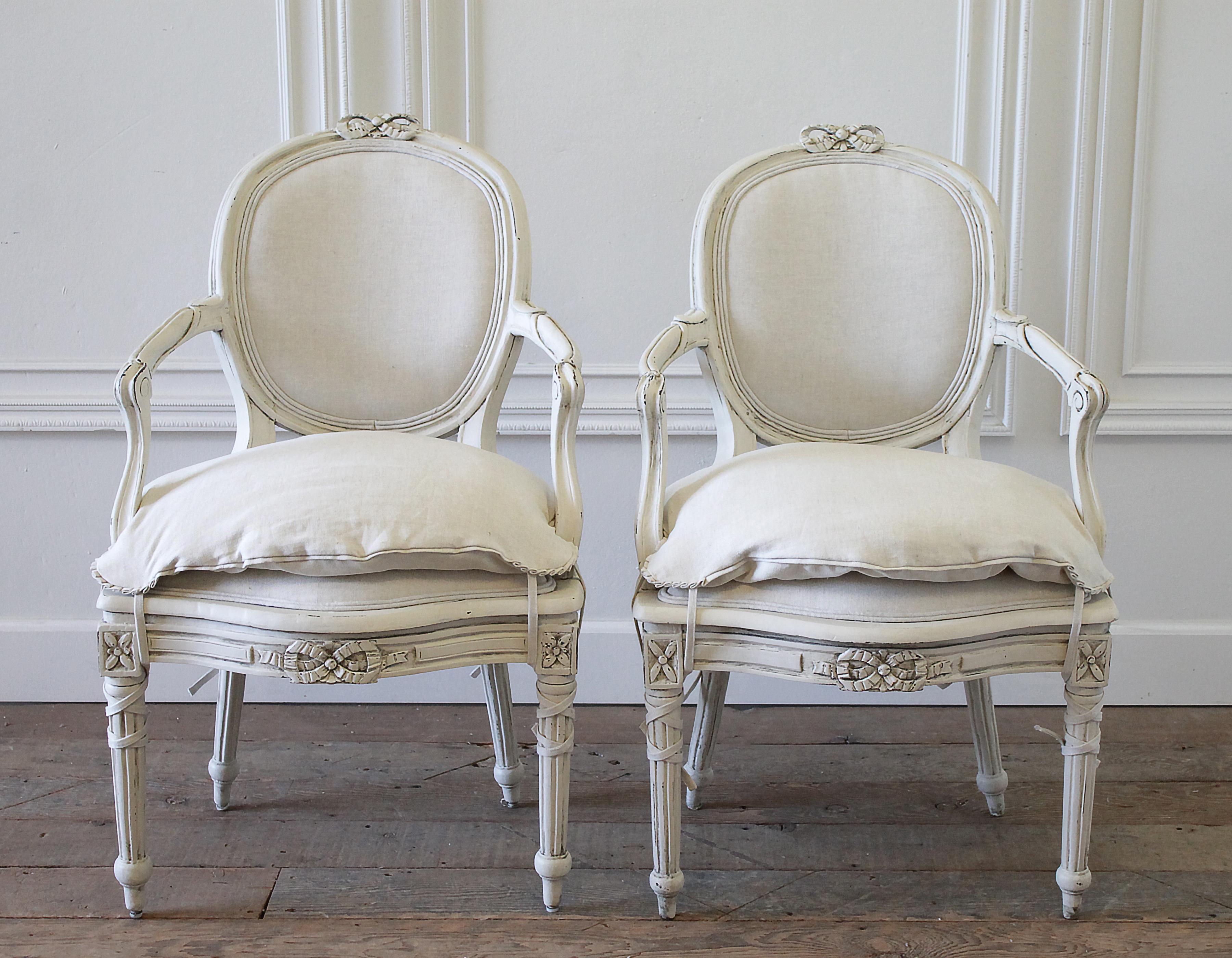 Set of 8 Antique Louis XVI Style Painted and Upholstered Dining Chairs 7