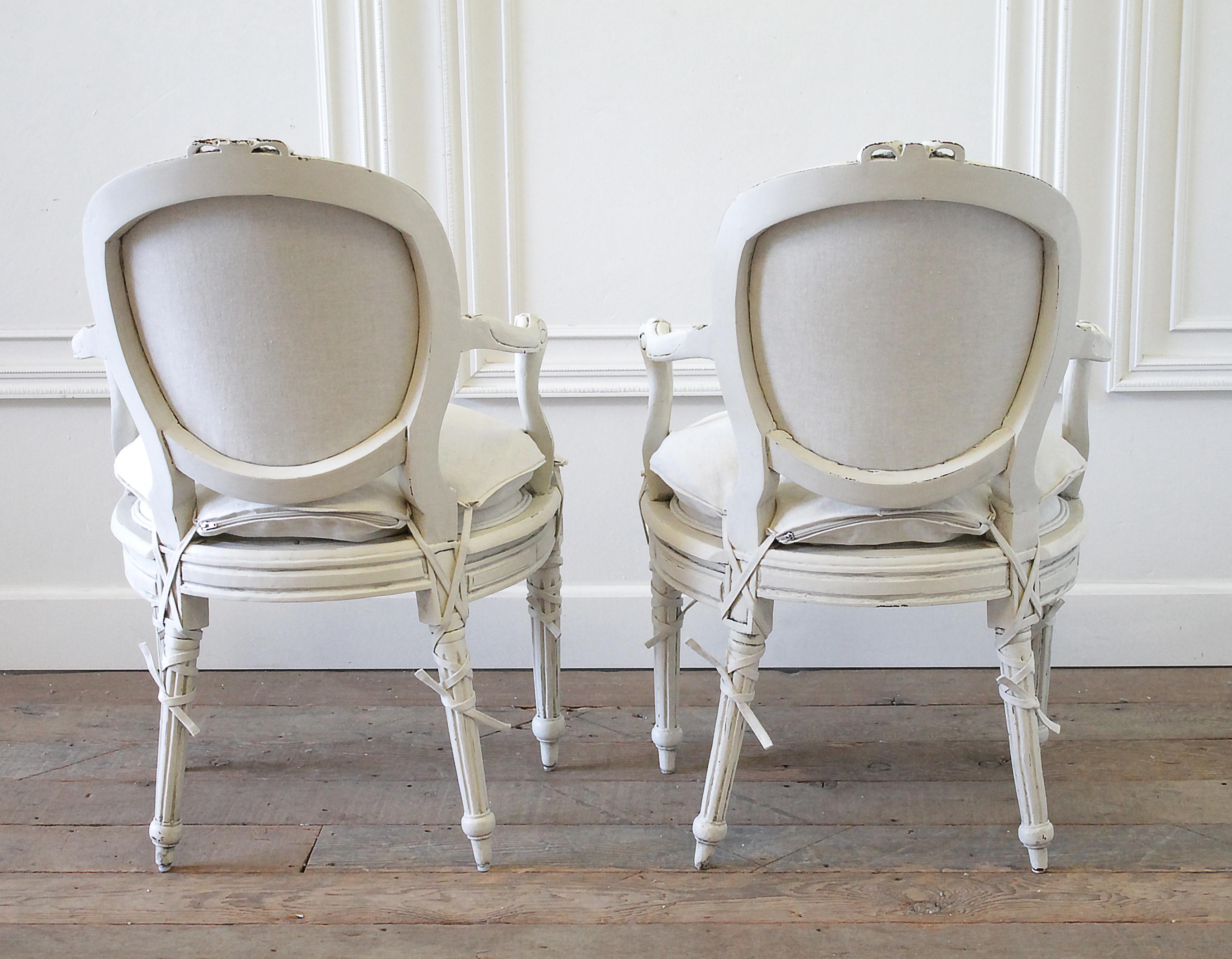 Set of 8 Antique Louis XVI Style Painted and Upholstered Dining Chairs 12