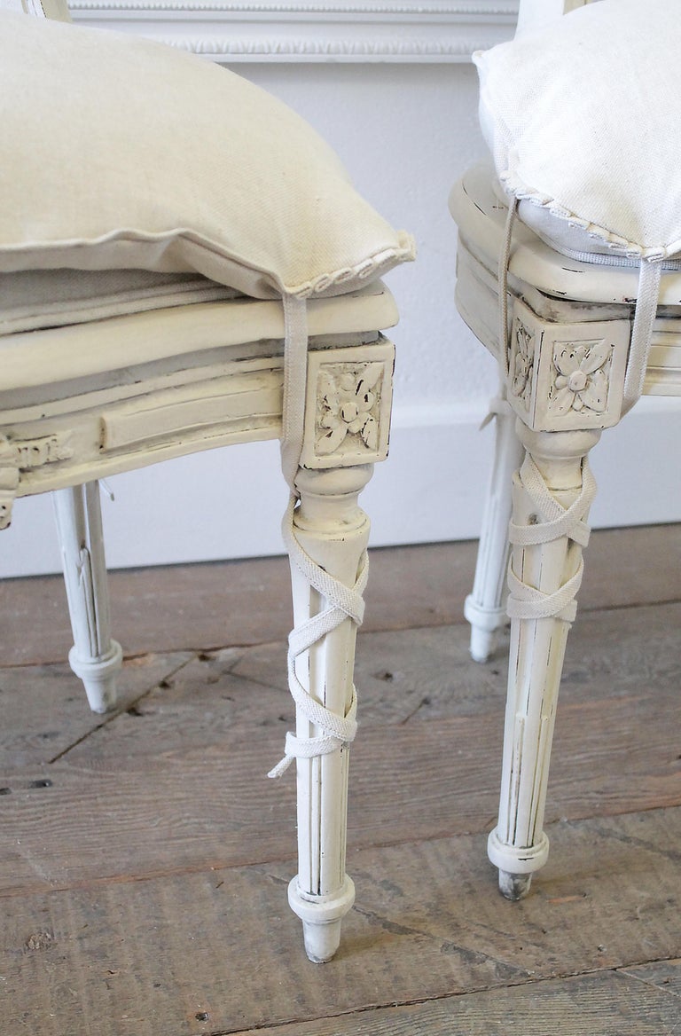 Antique French Louis XVI Style Painted Side Chairs, Set of 8