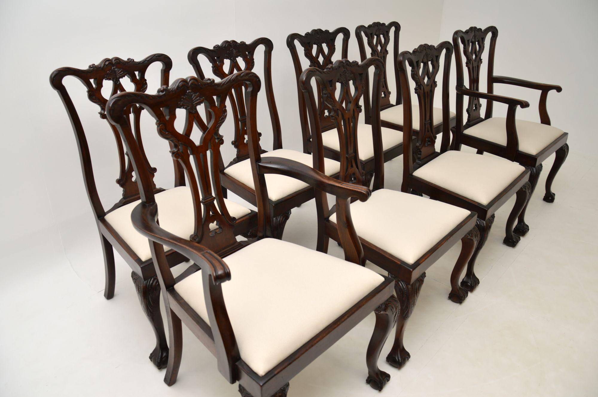 Set of 8 Antique Mahogany Chippendale Dining Chairs 1