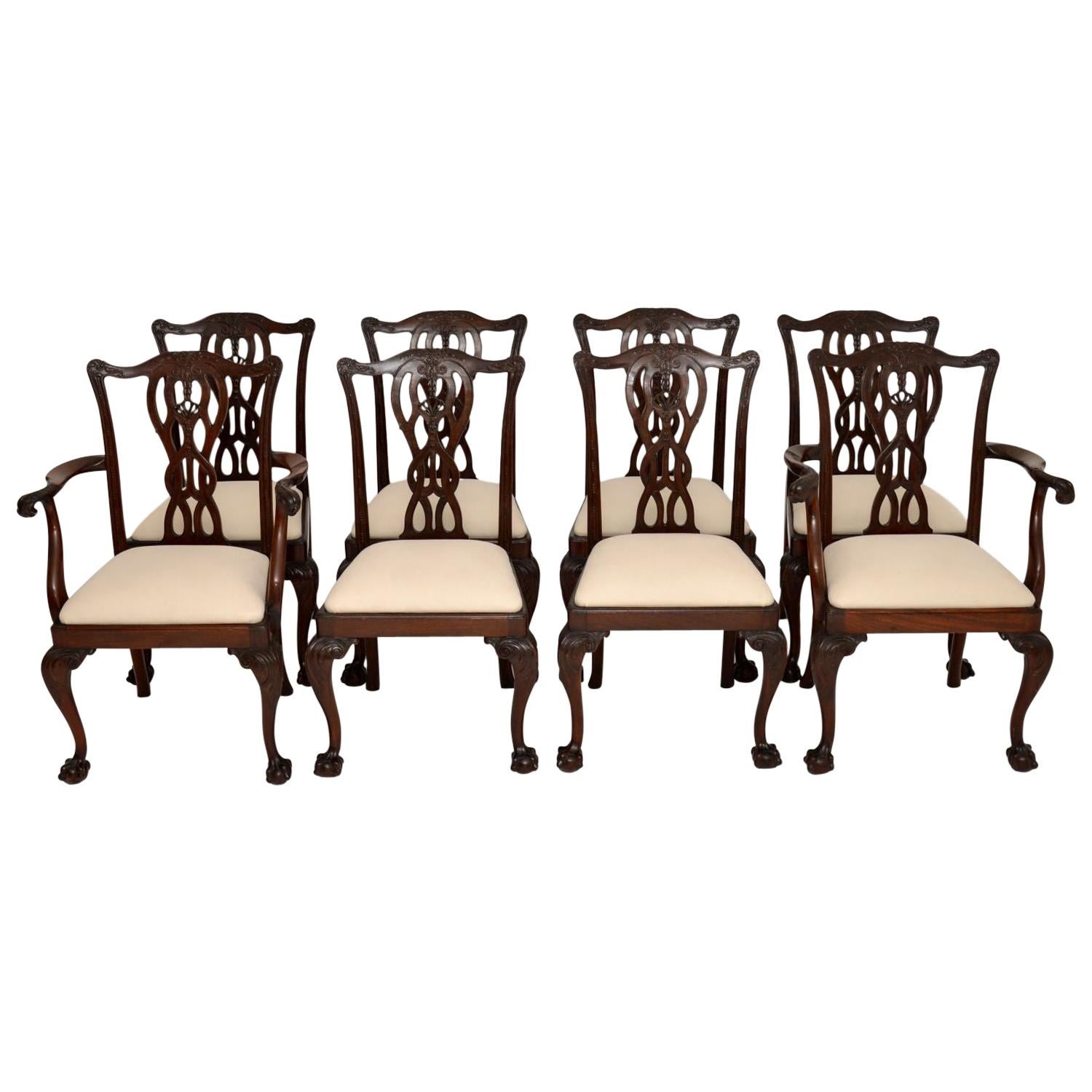 Set of 8 Antique Mahogany Chippendale Style Dining Chairs