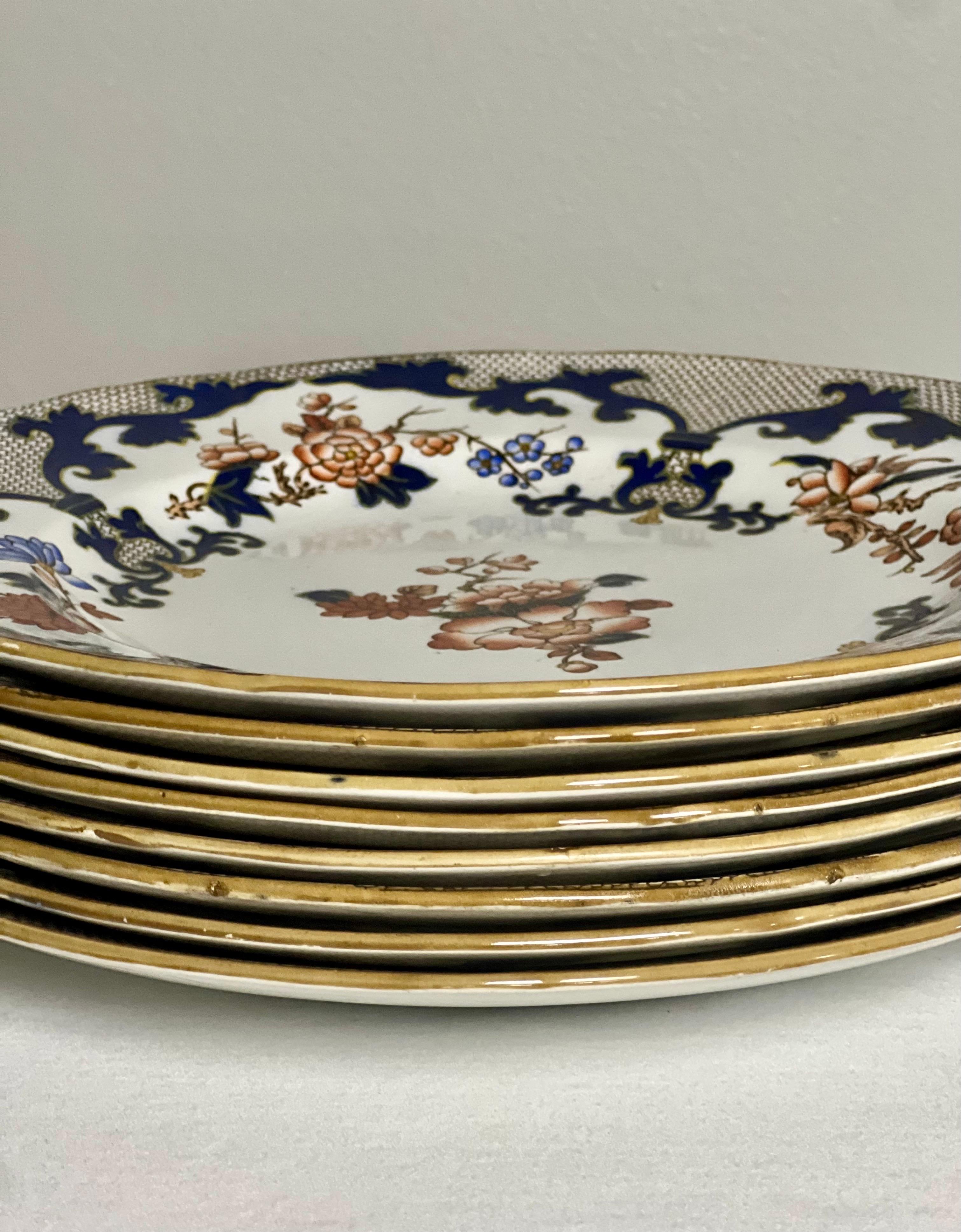 Juego de 8 Platos de Cena Antiguos Estilo Minton Imari en venta 3
