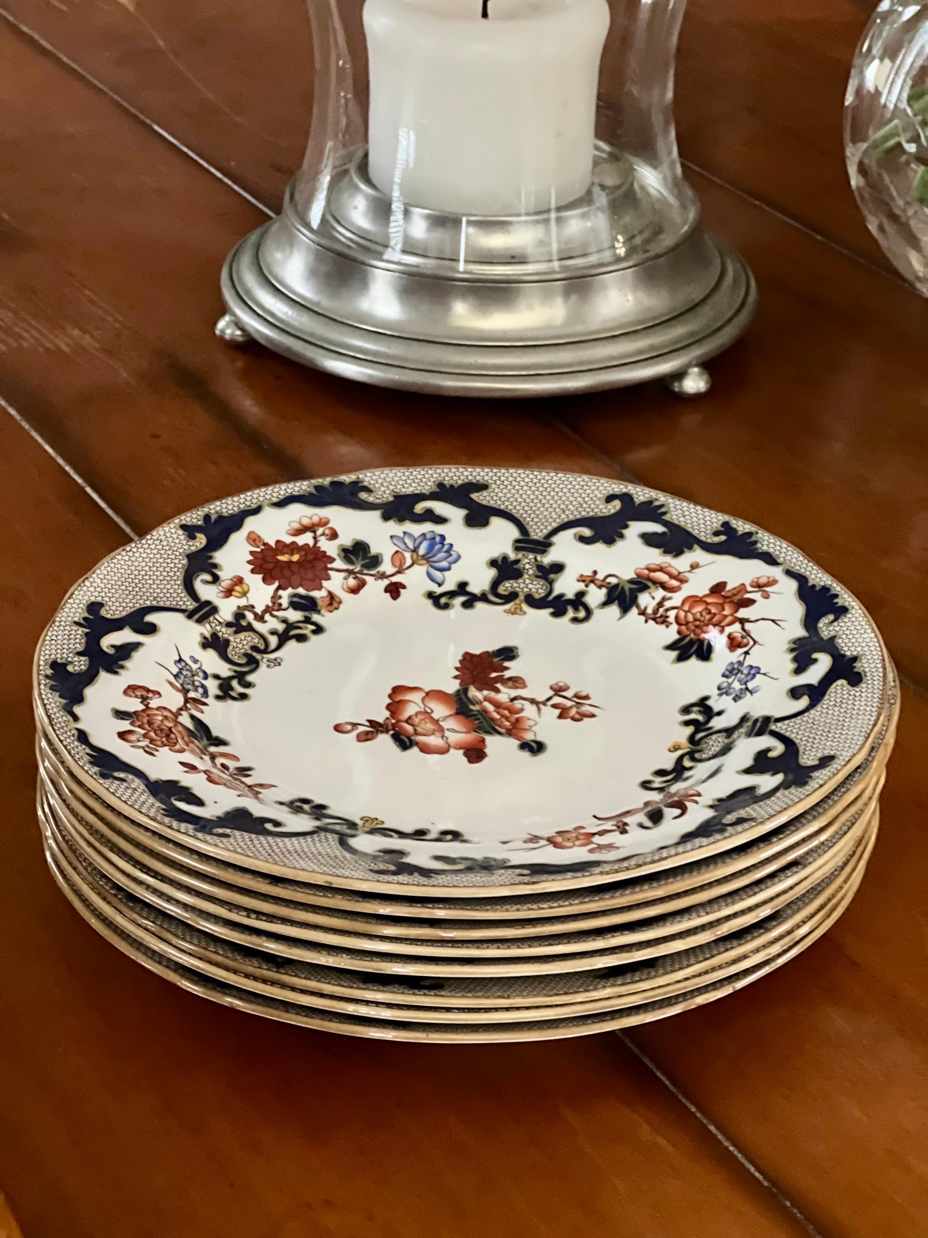 Juego de 8 Platos de Cena Antiguos Estilo Minton Imari en venta 11