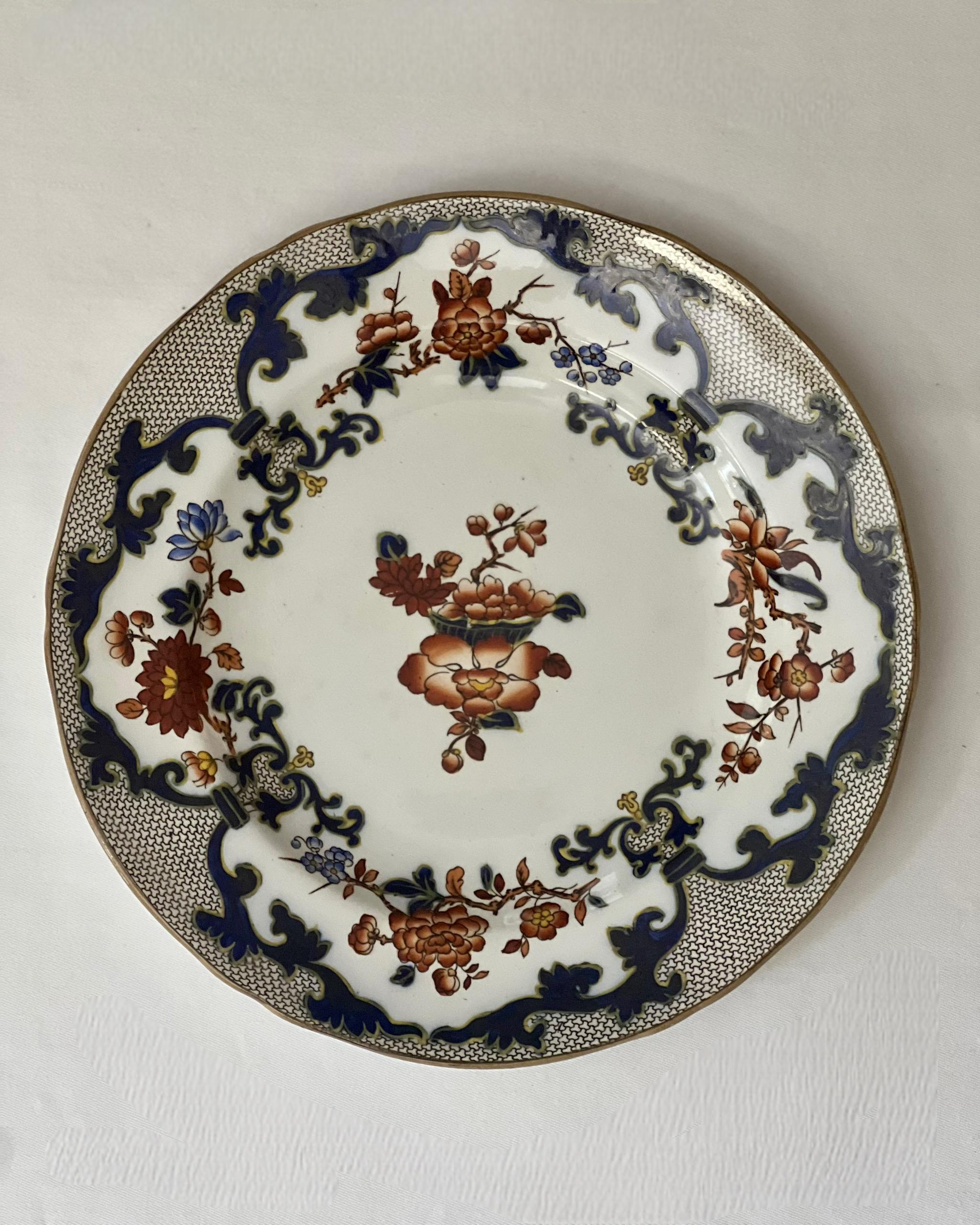 Juego de 8 Platos de Cena Antiguos Estilo Minton Imari Glaseado en venta