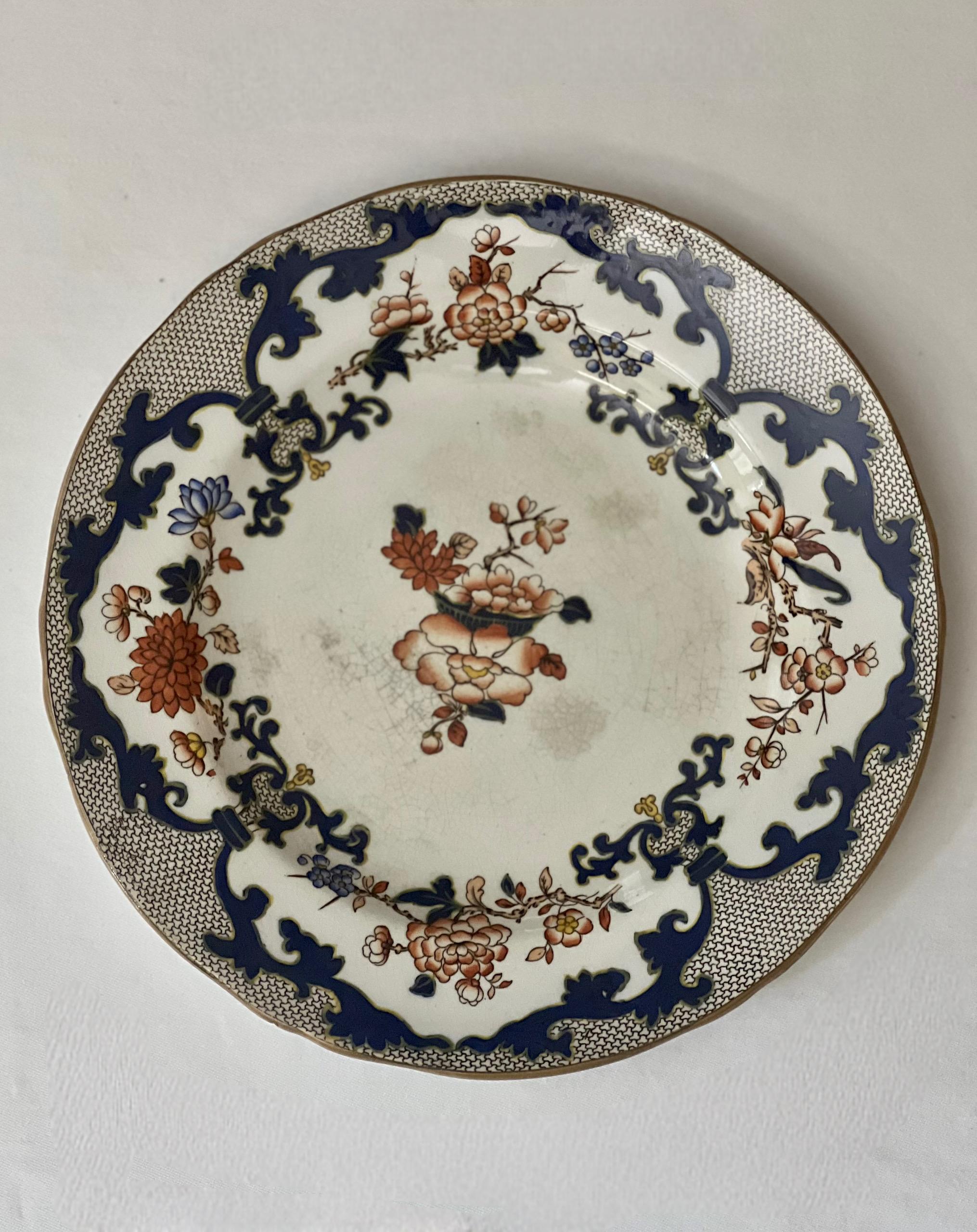 Juego de 8 Platos de Cena Antiguos Estilo Minton Imari Piedra de hierro en venta