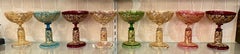 Set of 8 Antique Moser Glass Multi-Colored Champagne Coupes, Circa 1890.