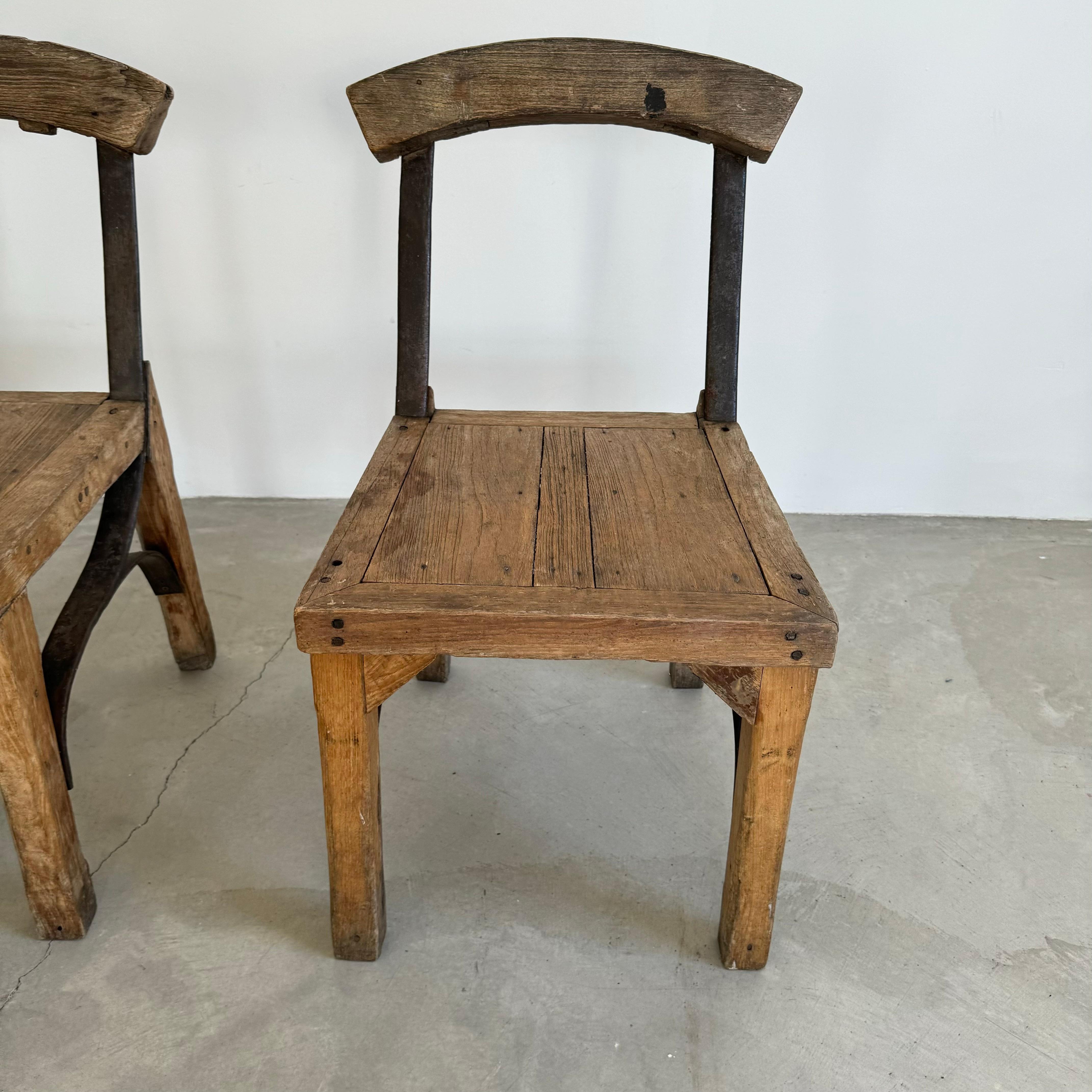 Set of 8 Antique Oak and Iron Chairs, 1940s France For Sale 5