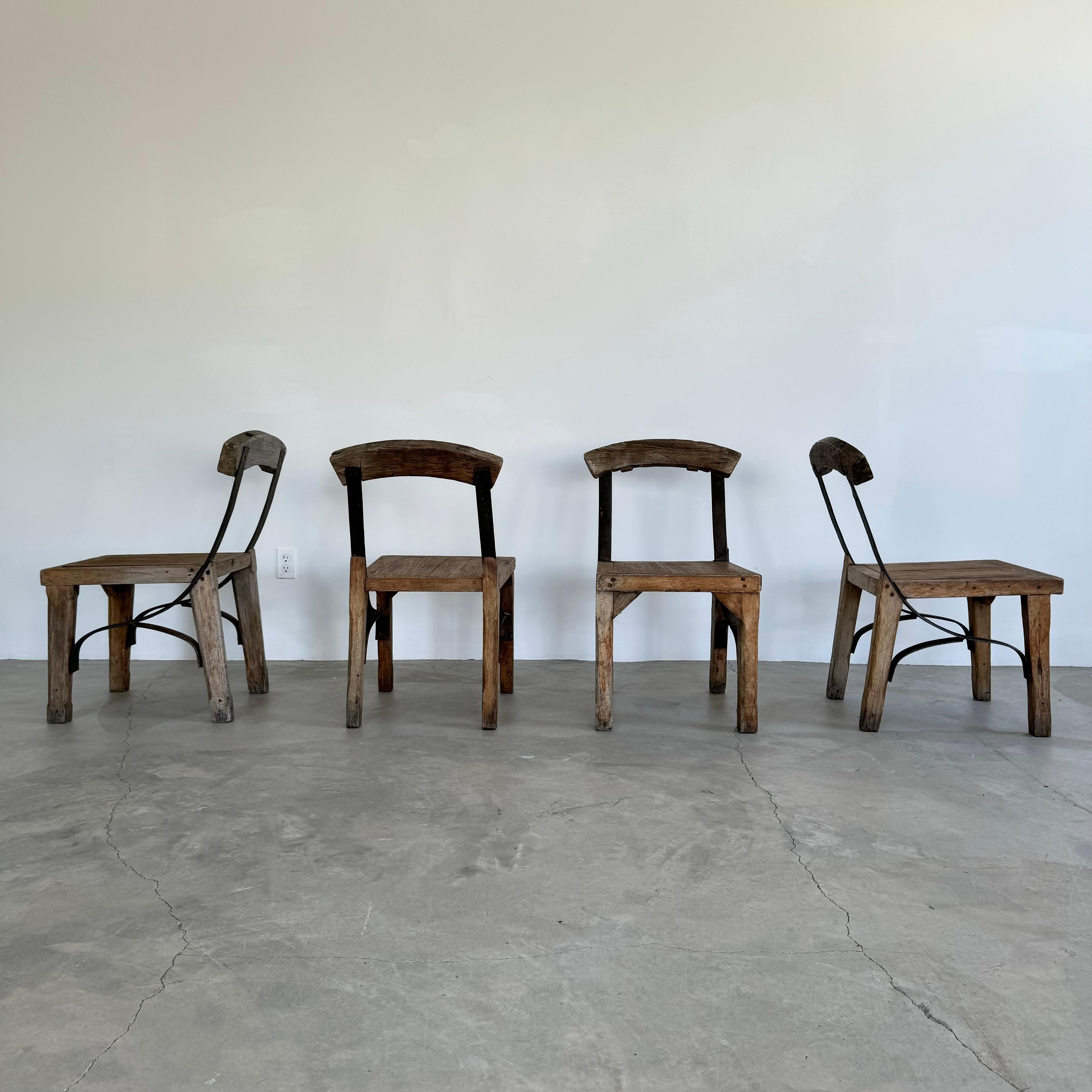 Set of 8 Antique Oak and Iron Chairs, 1940s France For Sale 6
