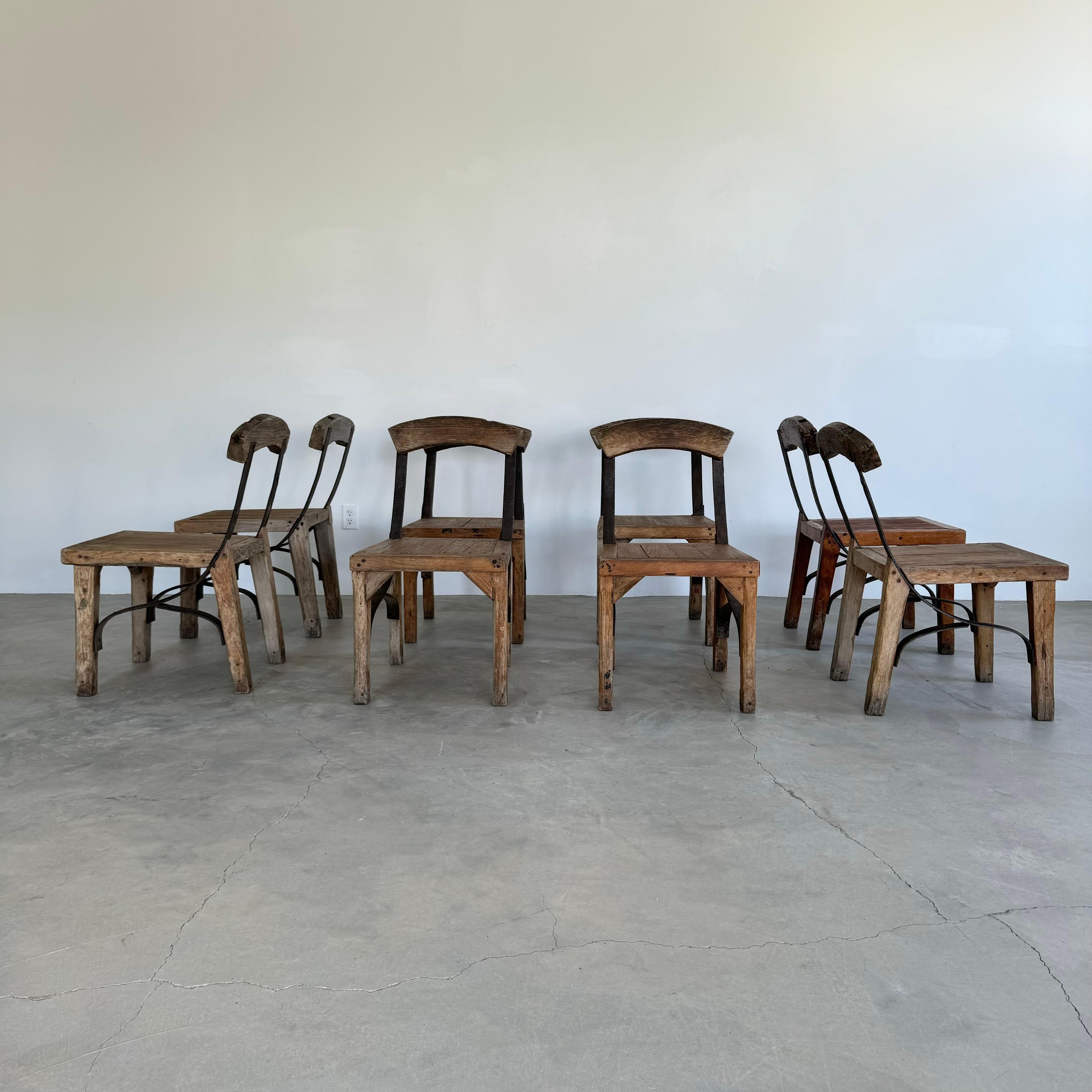 Set of 8 Antique Oak and Iron Chairs, 1940s France For Sale 10