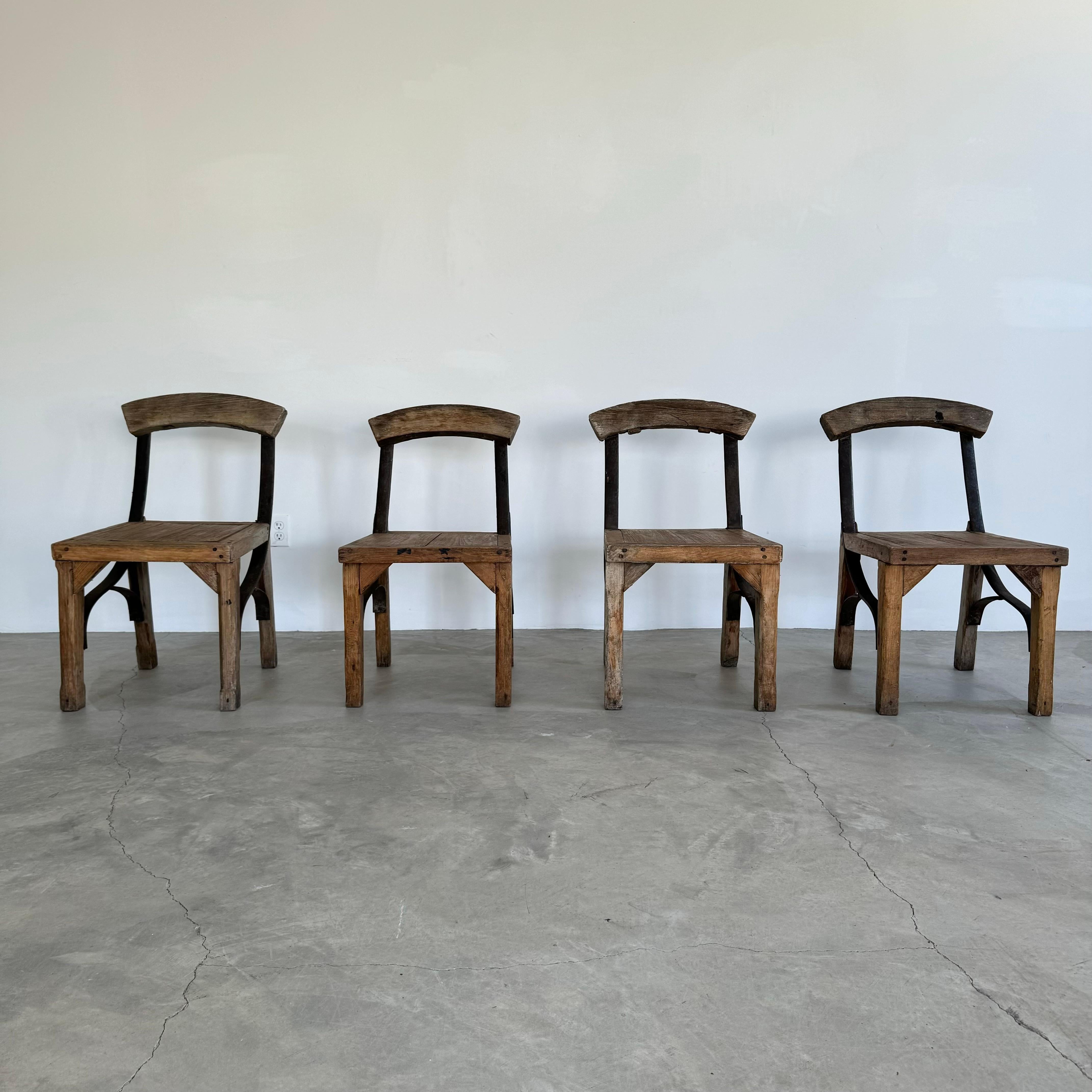 Set of 8 Antique Oak and Iron Chairs, 1940s France For Sale 1