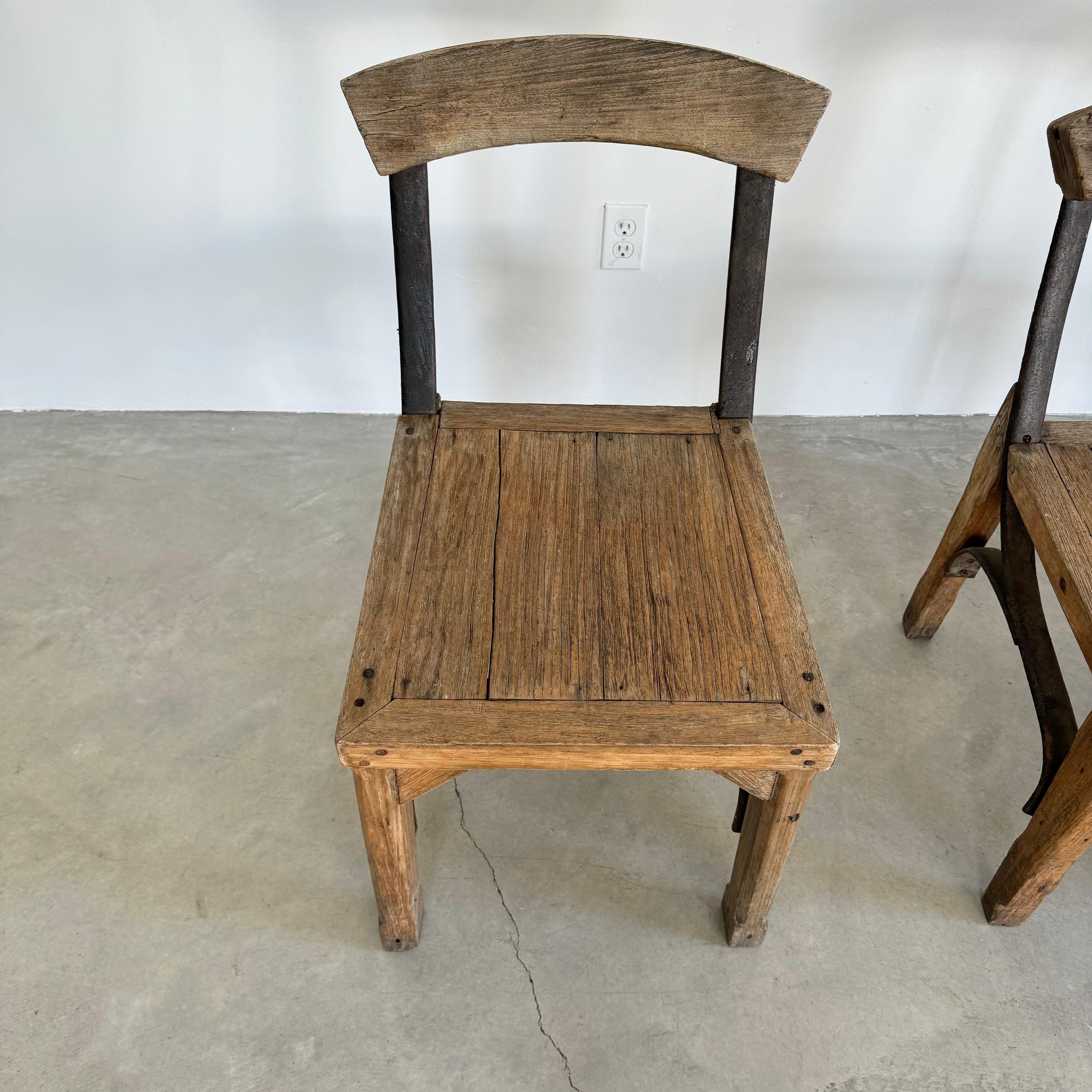 Set of 8 Antique Oak and Iron Chairs, 1940s France For Sale 2