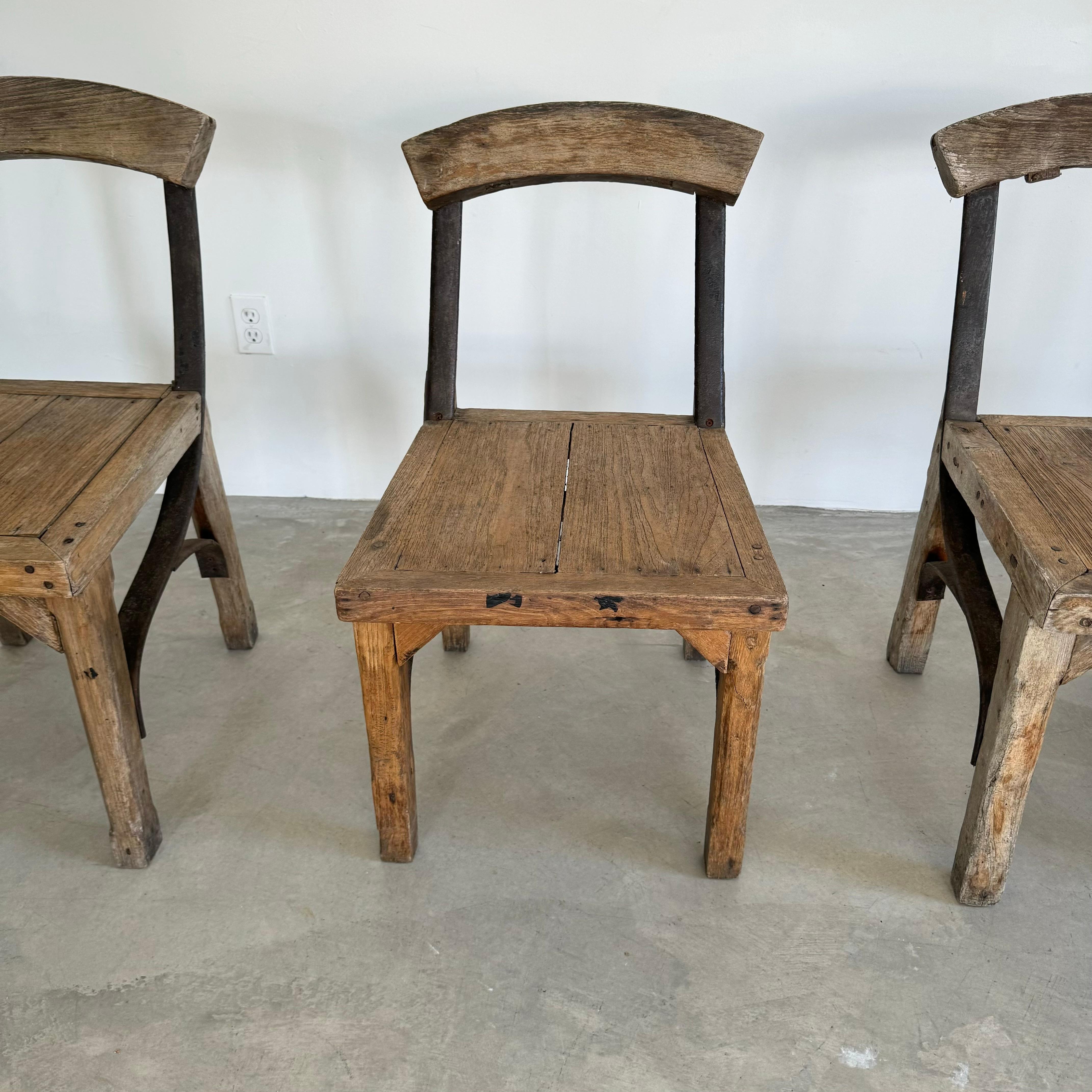 Set of 8 Antique Oak and Iron Chairs, 1940s France For Sale 3