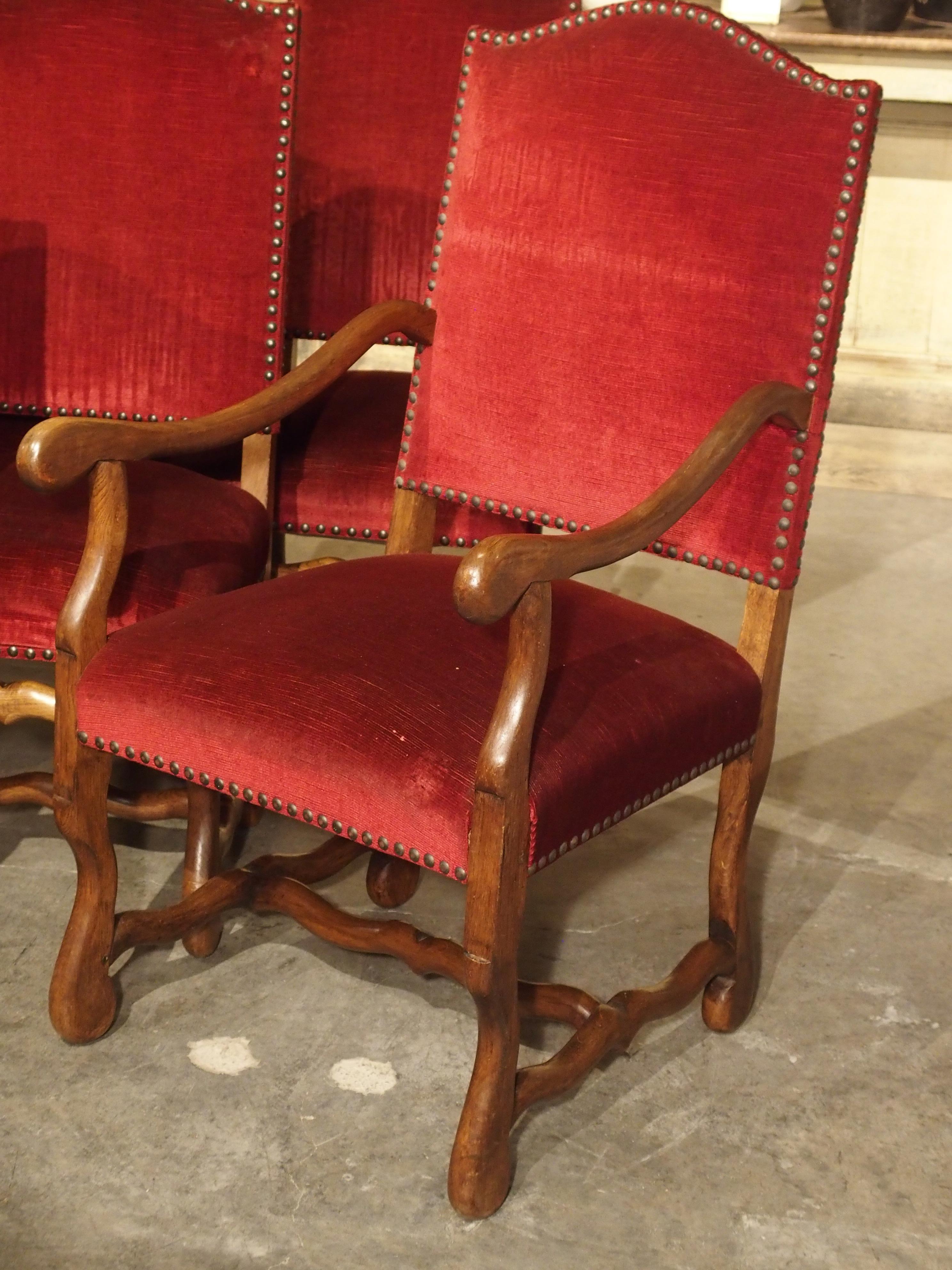 Louis XIII Set of 8 Antique Os de Mouton Dining Chairs with Square Peg Construction