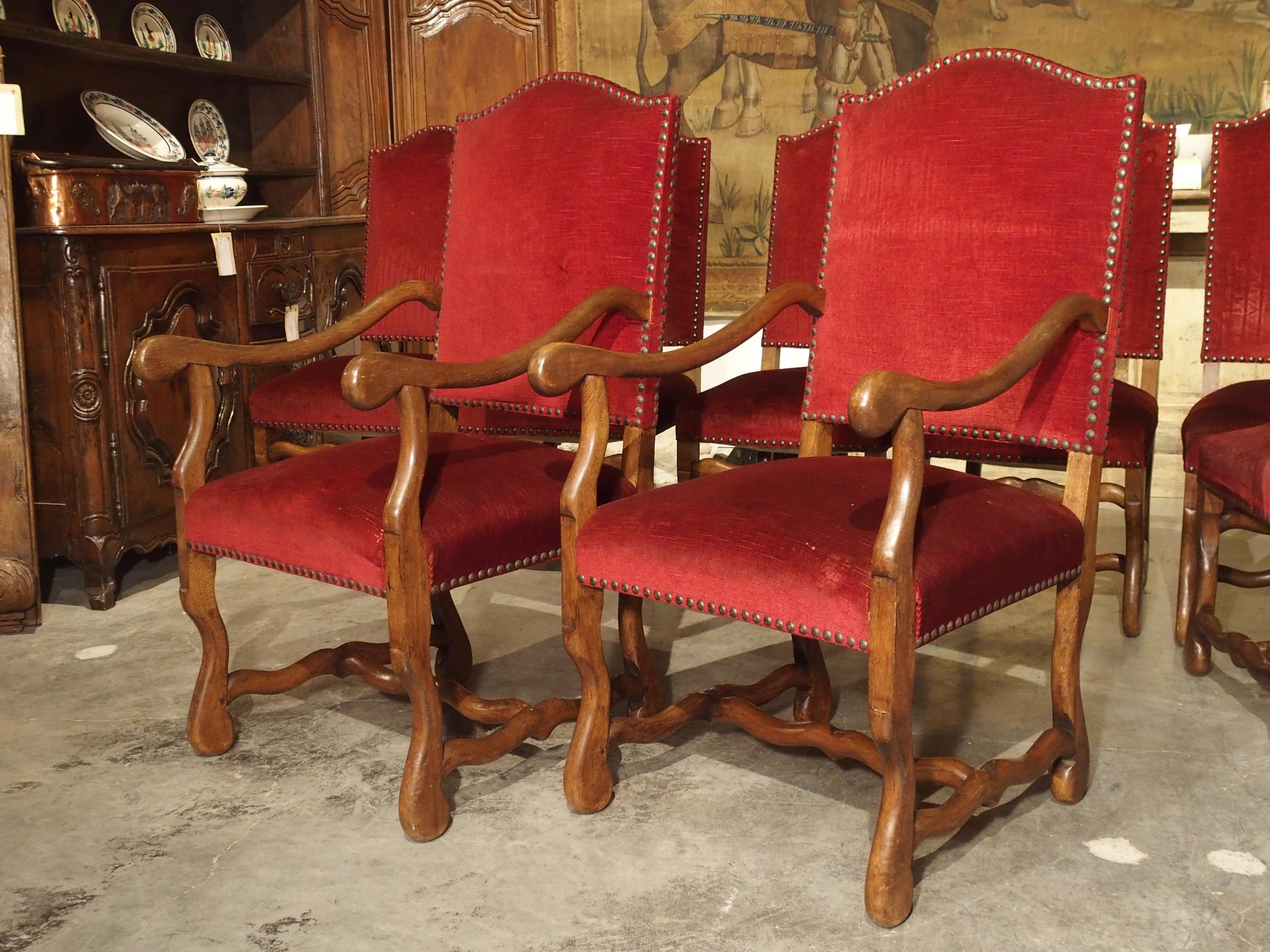 French Set of 8 Antique Os de Mouton Dining Chairs with Square Peg Construction