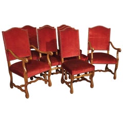 Ensemble de 8 chaises de salle à manger Os de Mouton antiques avec construction à chevilles carrées