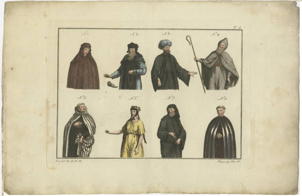 Set of 8 Antique Prints of Religious Figures and Turks in the Middle Ages