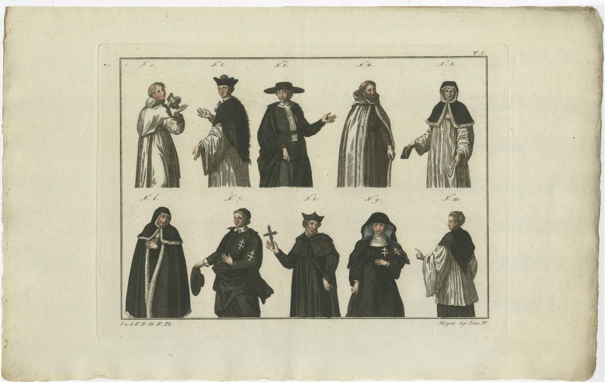 Set of 8 Antique Prints of Religious Figures and Turks in the Middle Ages