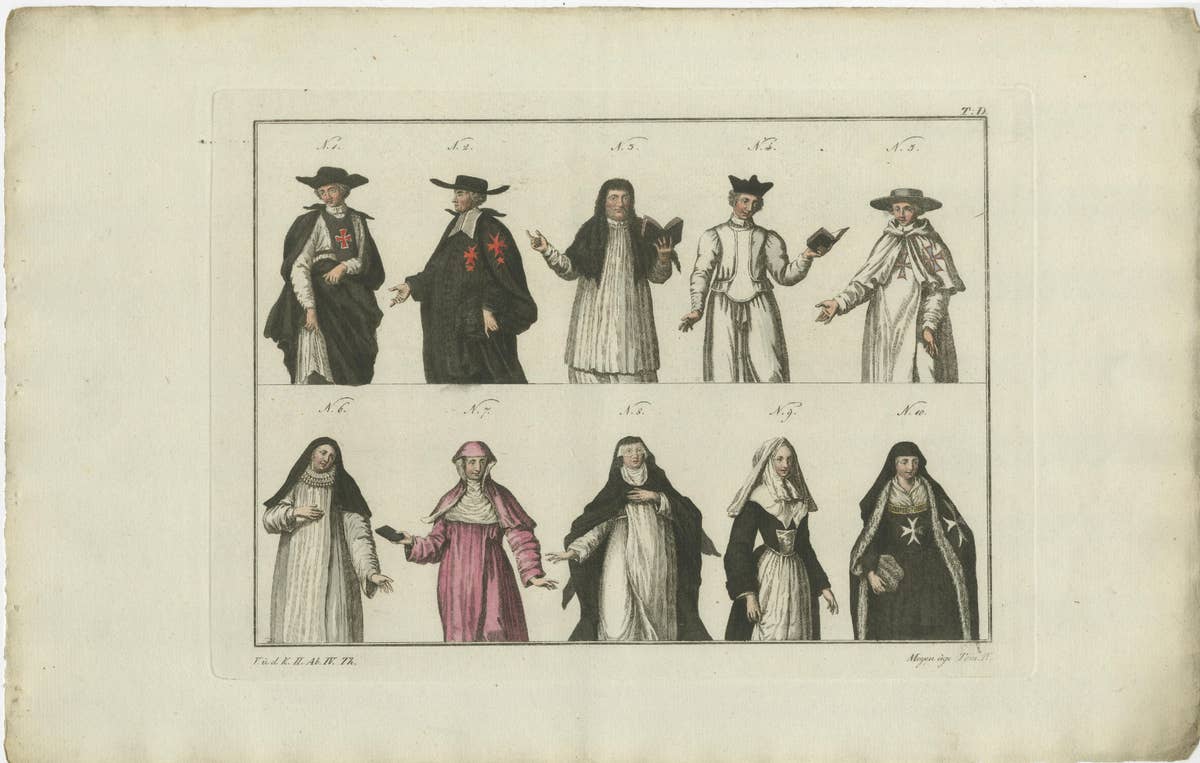 Set of 8 Antique Prints of Religious Figures and Turks in the Middle Ages