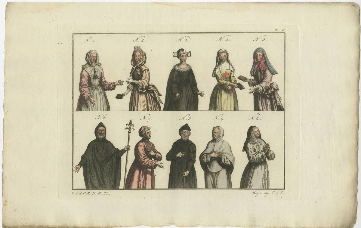 Set of 8 Antique Prints of Religious Figures and Turks in the Middle Ages