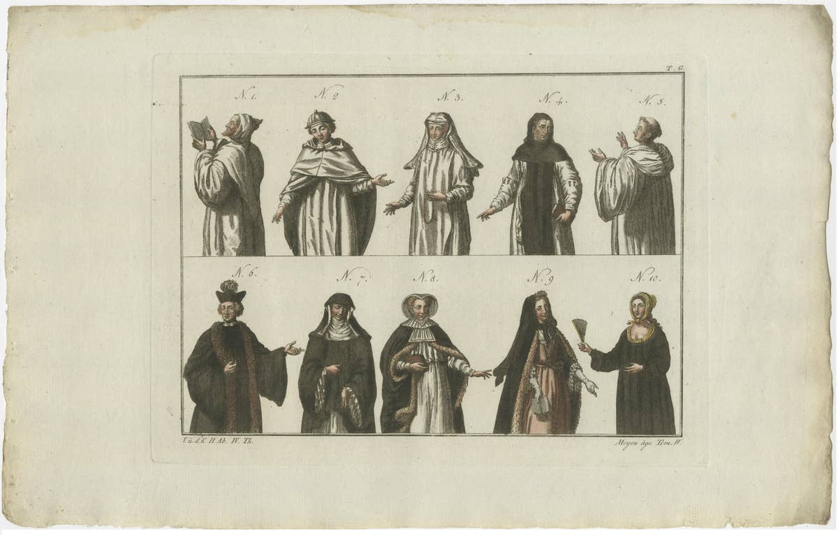 Set of 8 Antique Prints of Religious Figures and Turks in the Middle Ages