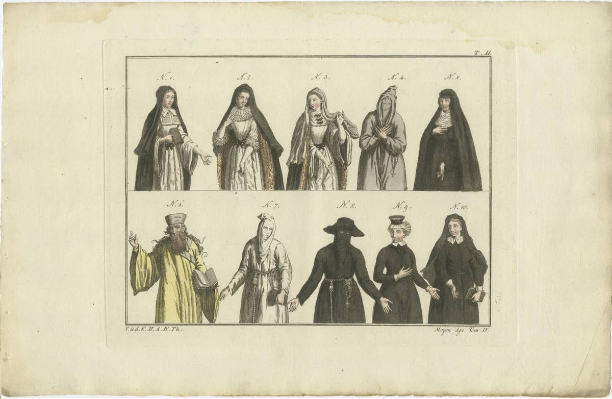 Set of 8 Antique Prints of Religious Figures and Turks in the Middle Ages