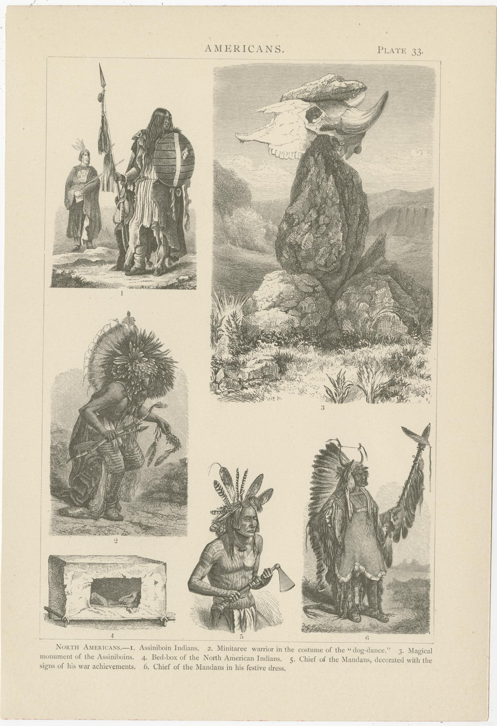Set von 8 antiken Drucken von verschiedenen Szenen, Figuren und Objekten aus Nordamerika (19. Jahrhundert) im Angebot