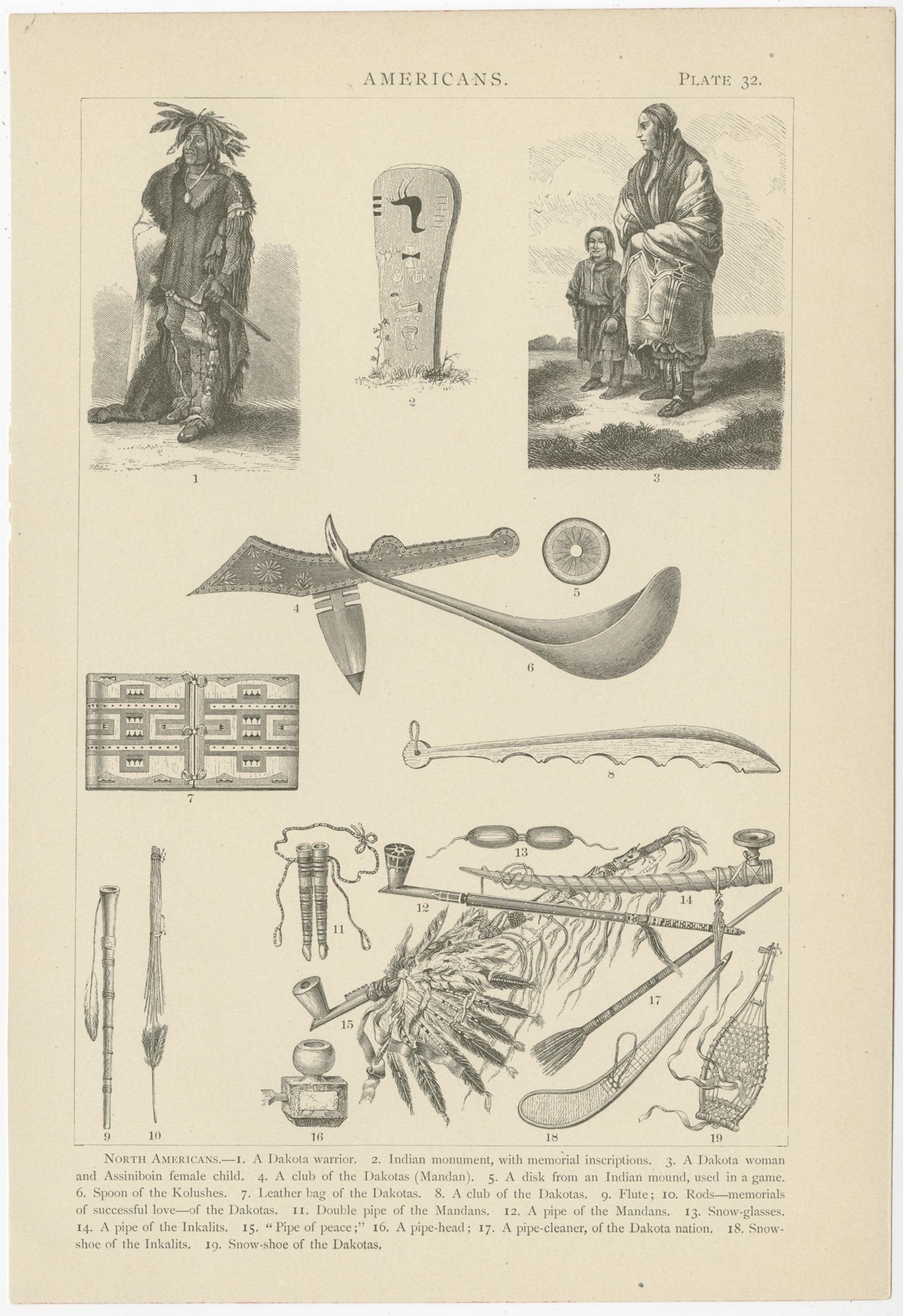 Set von 8 antiken Drucken von verschiedenen Szenen, Figuren und Objekten aus Nordamerika im Angebot 1